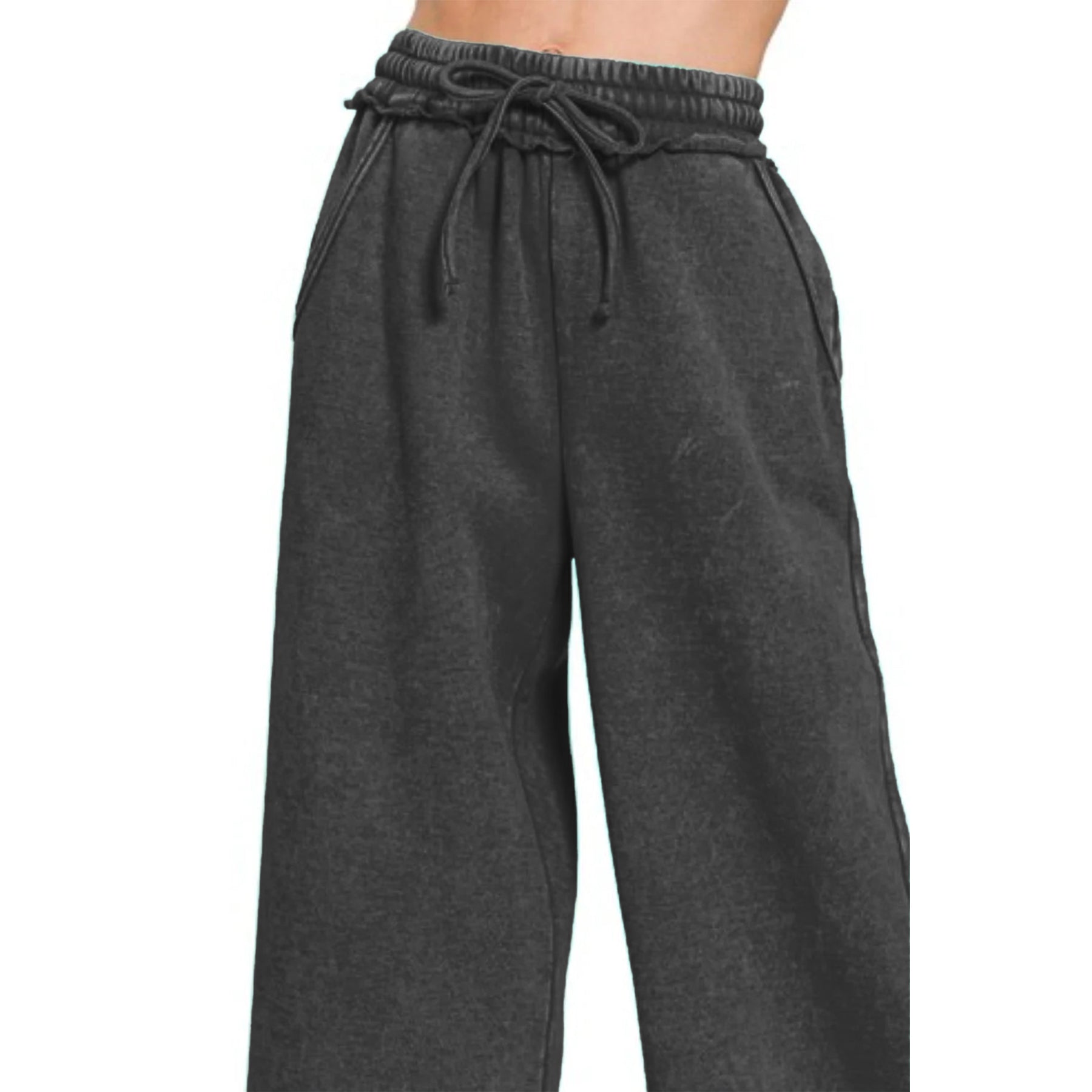 Ainangua Women Acid Wash Palazzo Sweatpants Casual High Waist Drawstring Wide Leg Pants Baggy Fleece Trousers with Pockets