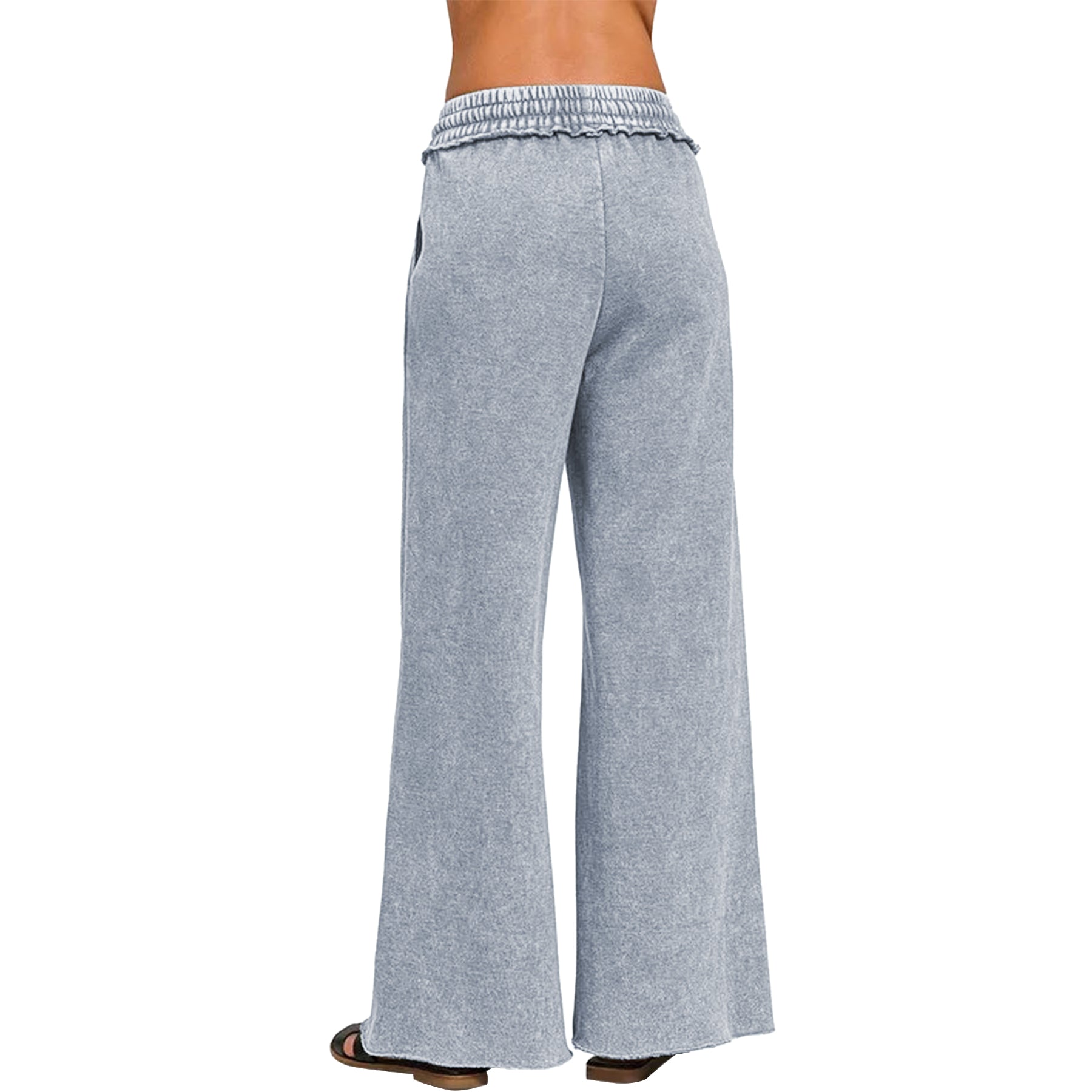 Ainangua Women Acid Wash Palazzo Sweatpants Casual High Waist Drawstring Wide Leg Pants Baggy Fleece Trousers with Pockets