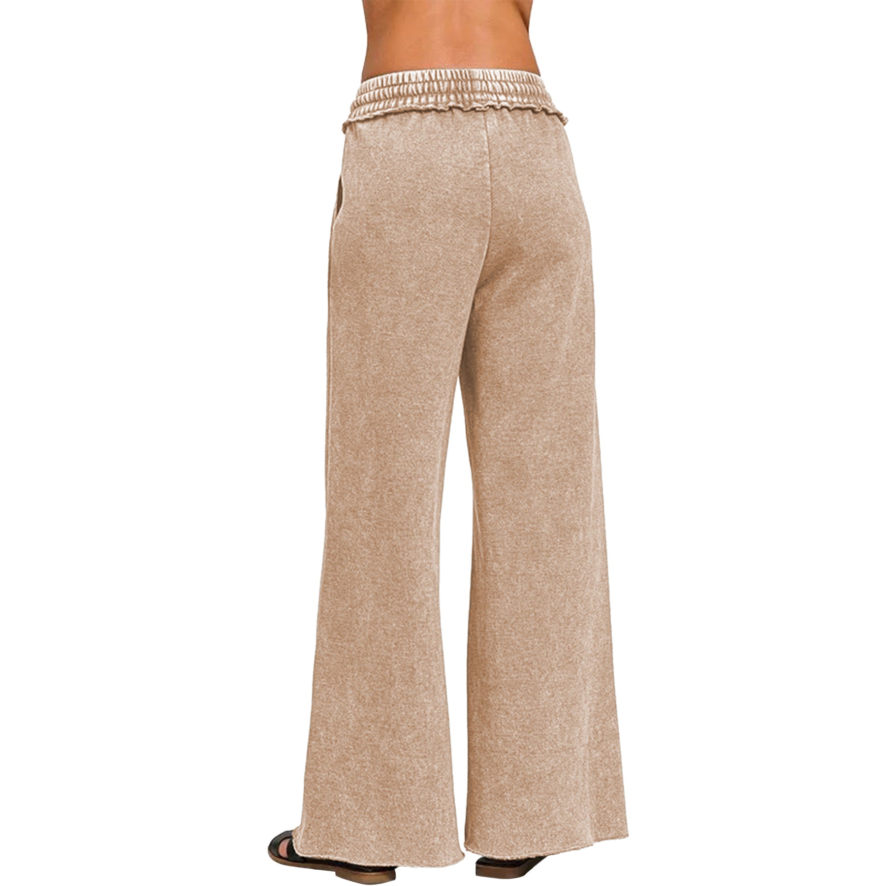 Ainangua Women Acid Wash Palazzo Sweatpants Casual High Waist Drawstring Wide Leg Pants Baggy Fleece Trousers with Pockets