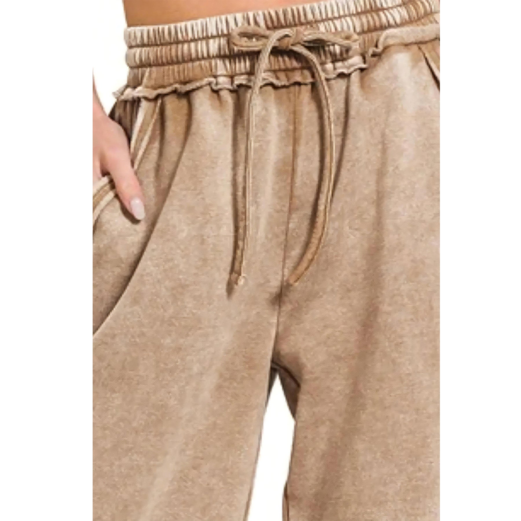 Ainangua Women Acid Wash Palazzo Sweatpants Casual High Waist Drawstring Wide Leg Pants Baggy Fleece Trousers with Pockets