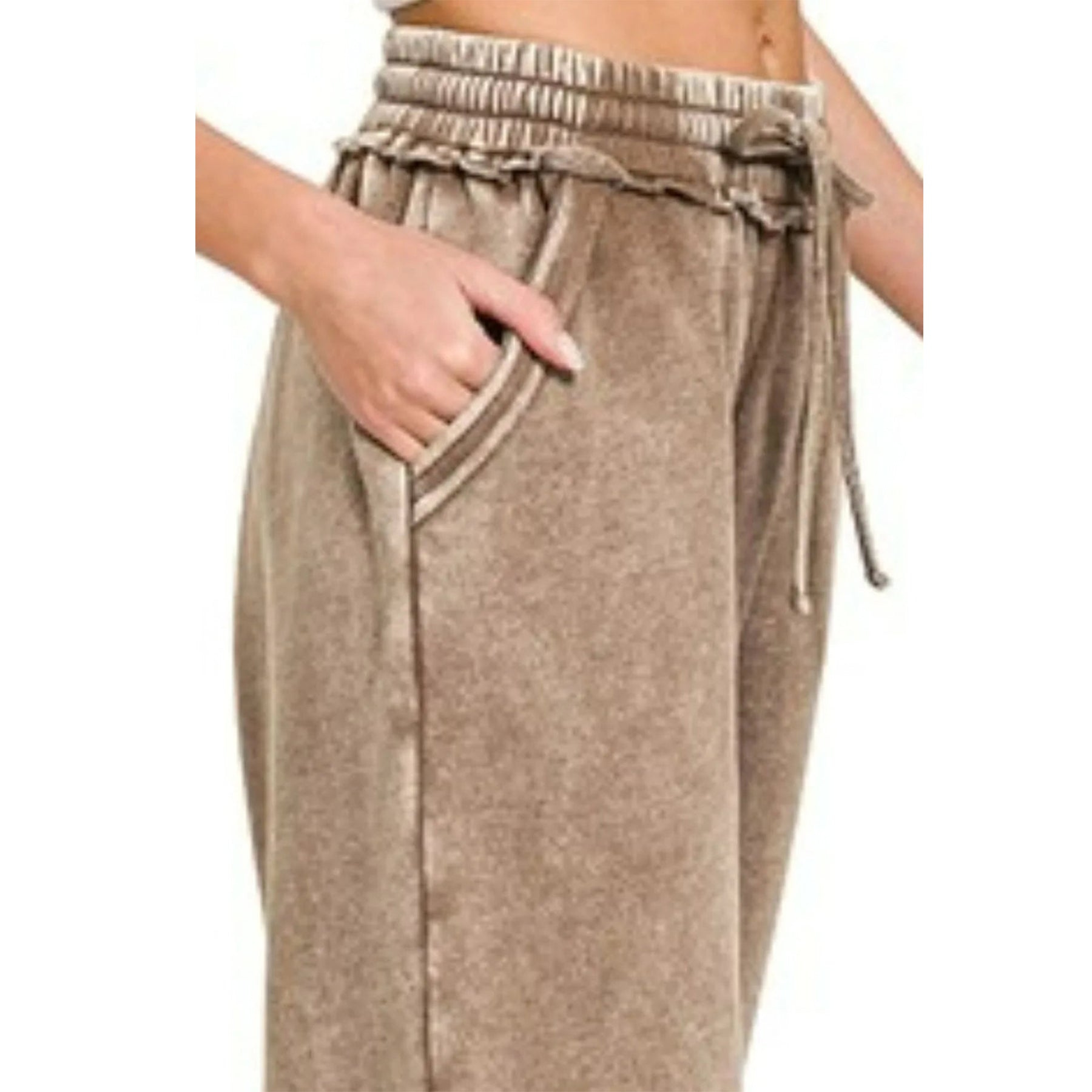 Ainangua Women Acid Wash Palazzo Sweatpants Casual High Waist Drawstring Wide Leg Pants Baggy Fleece Trousers with Pockets