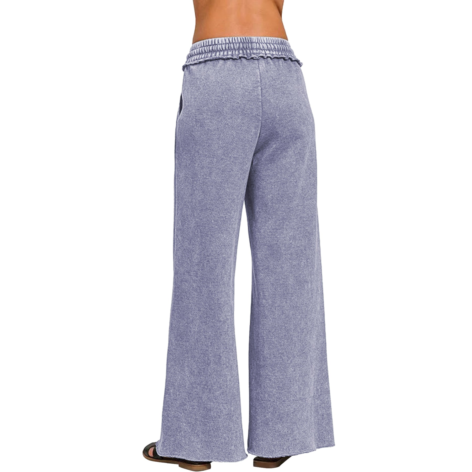 Ainangua Women Acid Wash Palazzo Sweatpants Casual High Waist Drawstring Wide Leg Pants Baggy Fleece Trousers with Pockets