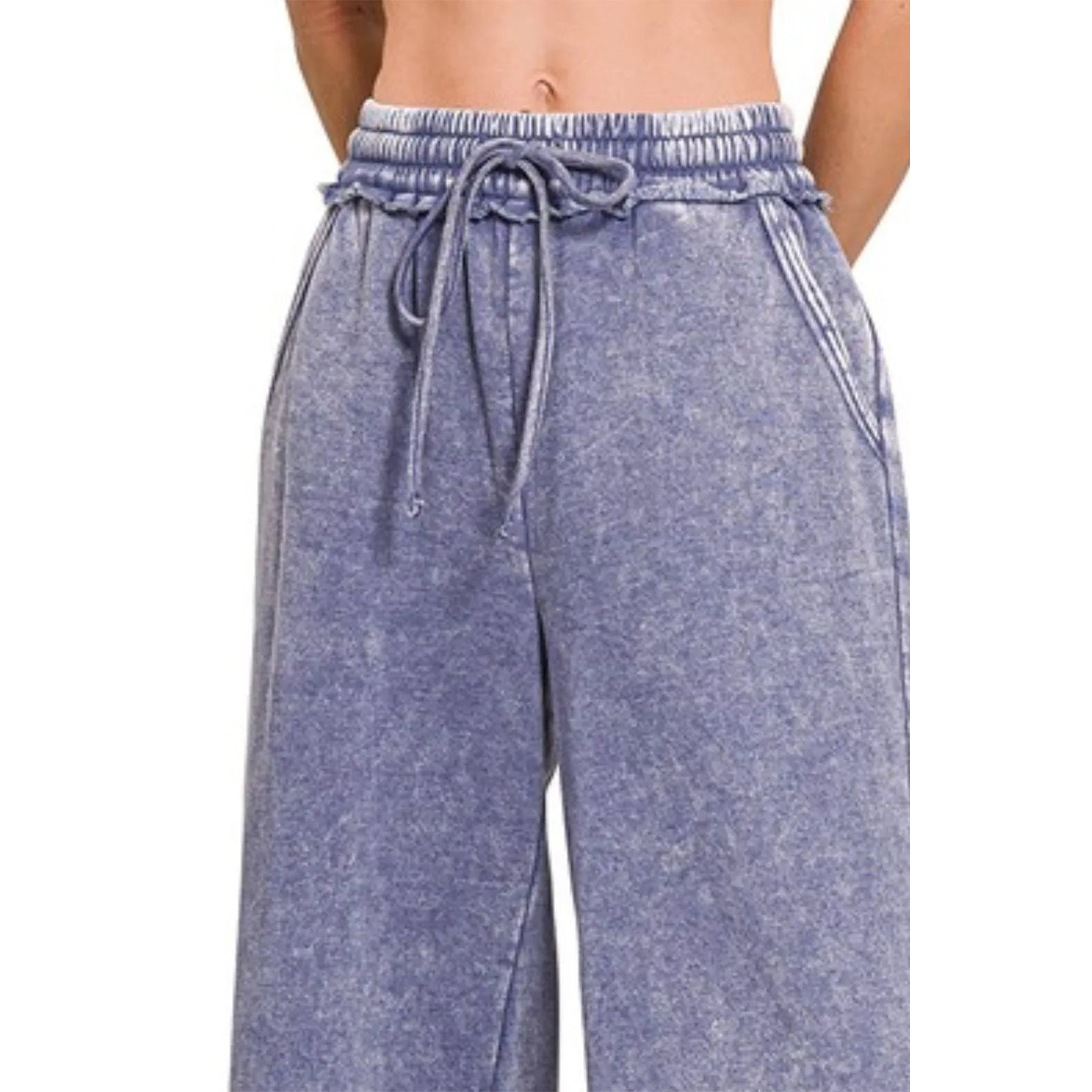 Ainangua Women Acid Wash Palazzo Sweatpants Casual High Waist Drawstring Wide Leg Pants Baggy Fleece Trousers with Pockets
