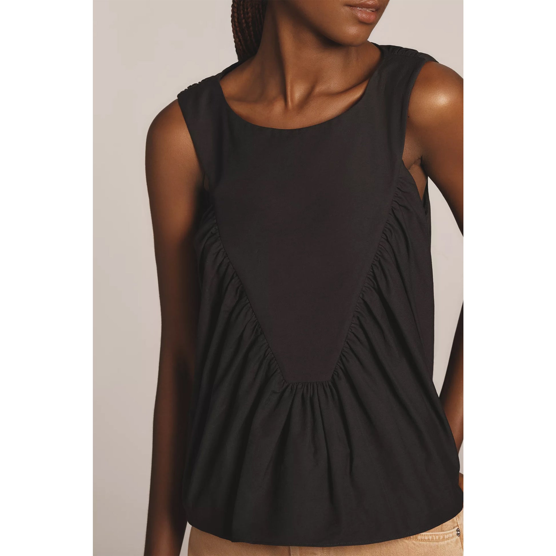 Shirred Swing Tank Tops for Women Fashion Flowy Sleeveless Shirts Casual Crew Neck Blouse Loose Fit Ruffled Tops