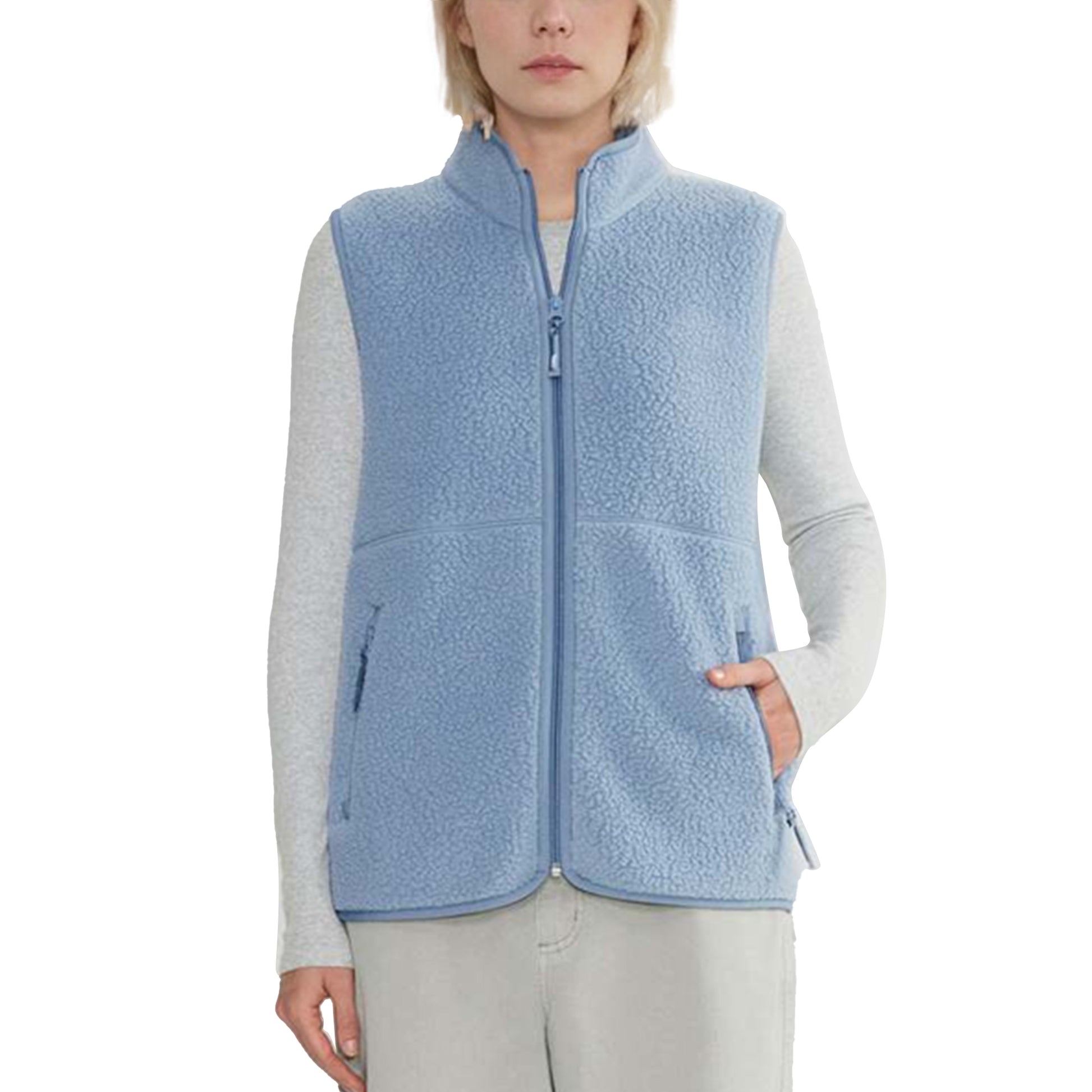Sherpa Fleece Vest for Women Trendy Warm Sleeveless Vests Jacket Lightweight Zip Coats with Pockets Fall Outerwear