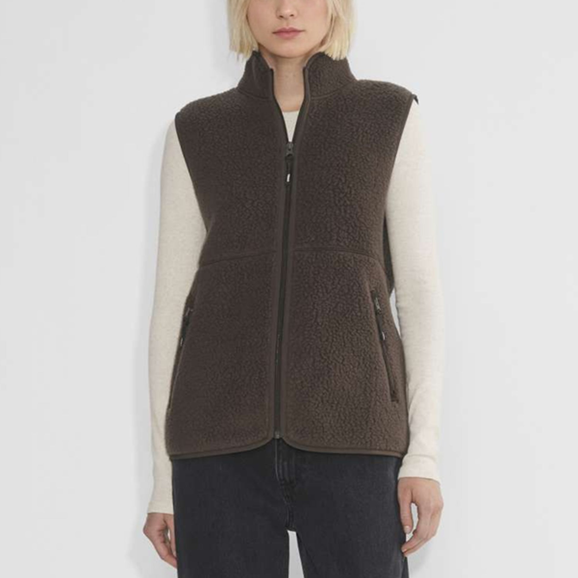 Sherpa Fleece Vest for Women Trendy Warm Sleeveless Vests Jacket Lightweight Zip Coats with Pockets Fall Outerwear