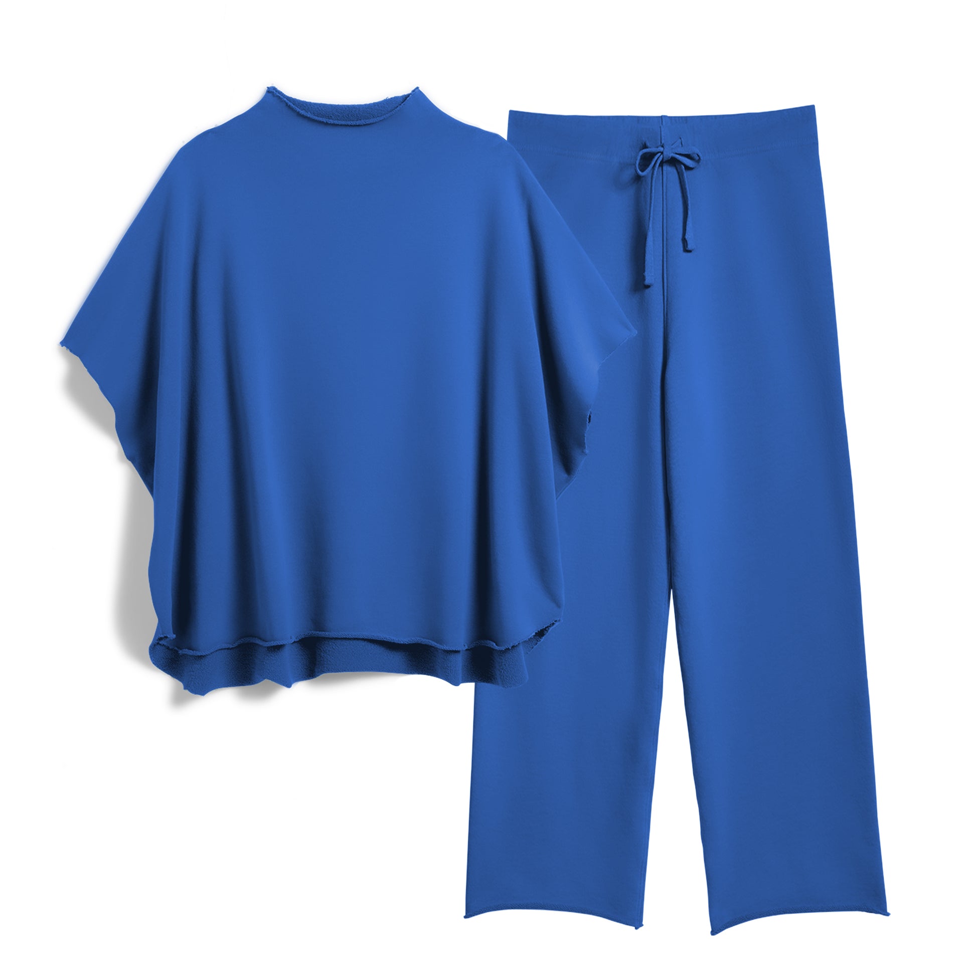 Women's Two Piece Outfits 3/4 Batwing Sleeve Capelet Crew Neck Pullover Top Wide Leg Pants Lounge Set