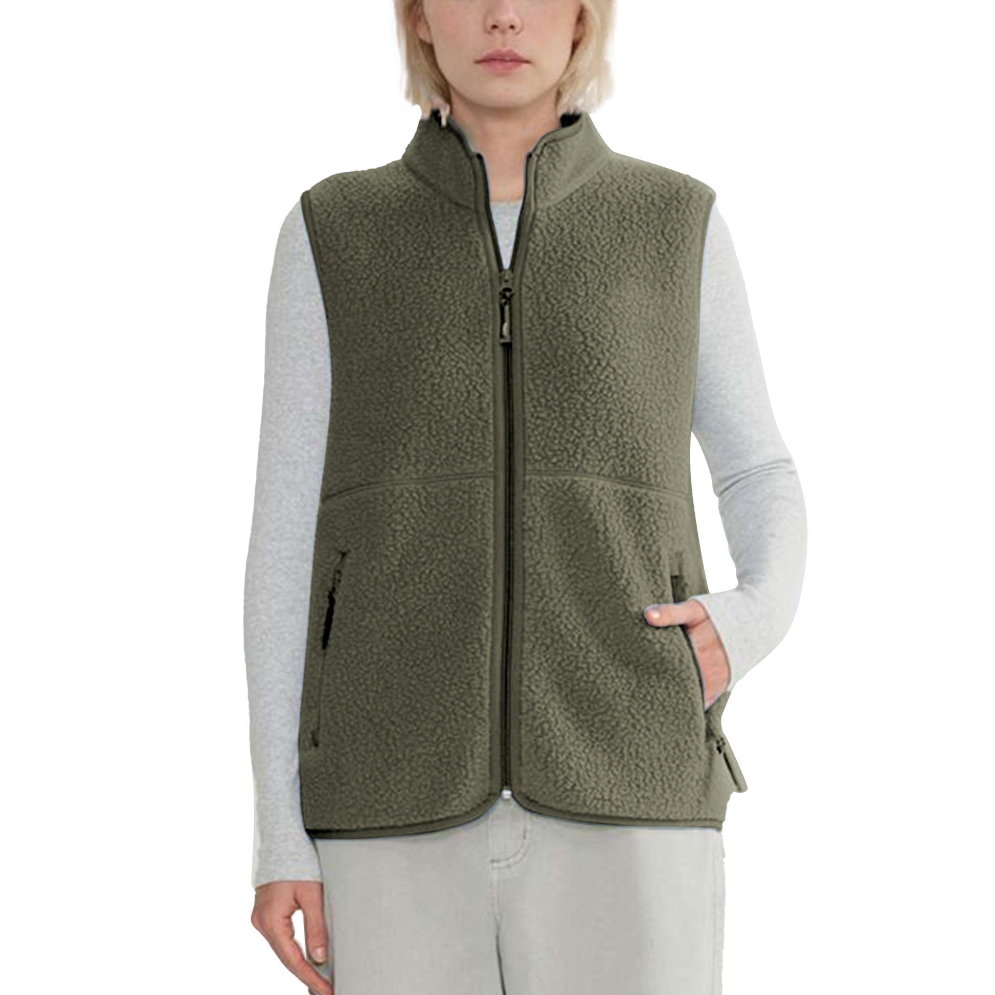 Sherpa Fleece Vest for Women Trendy Warm Sleeveless Vests Jacket Lightweight Zip Coats with Pockets Fall Outerwear