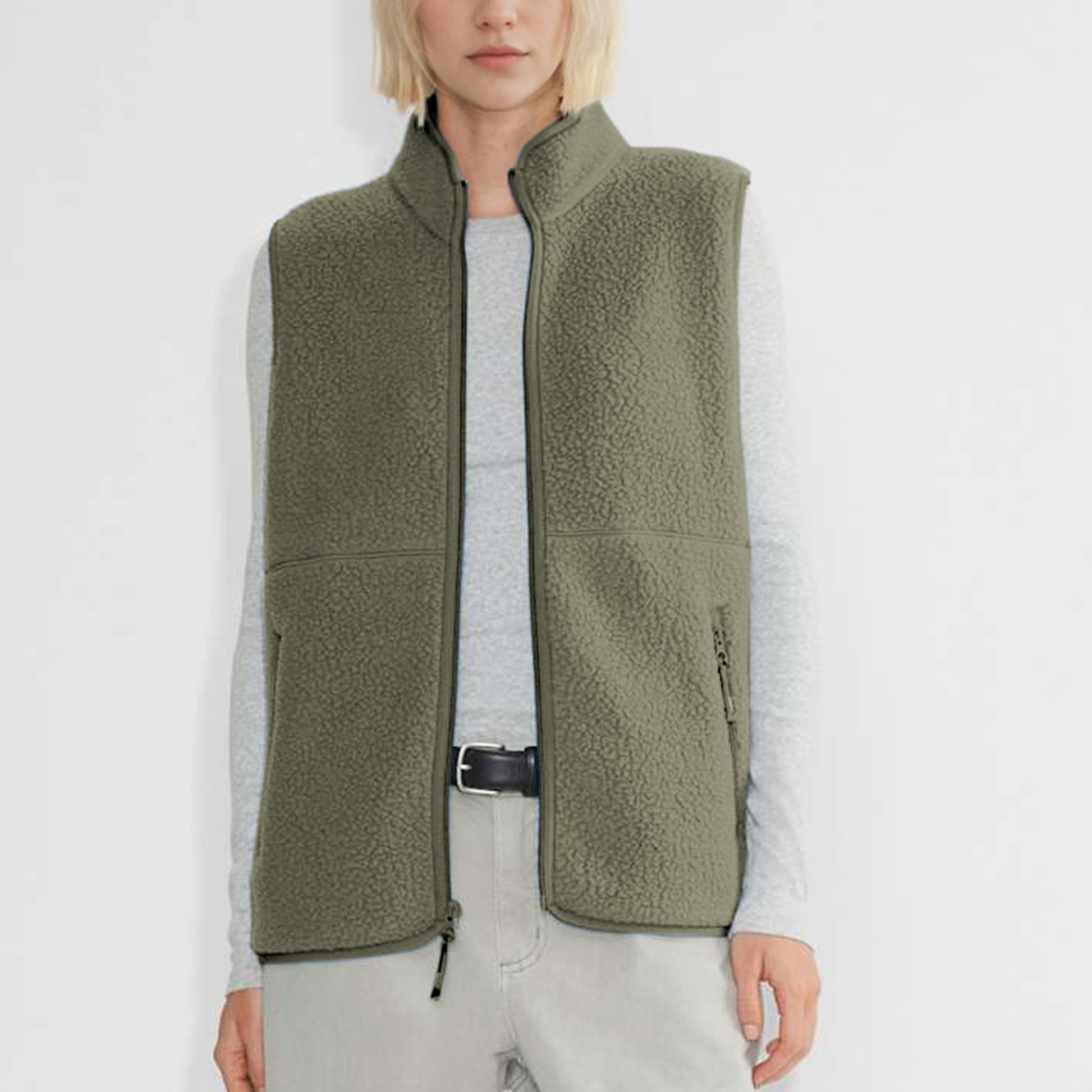 Sherpa Fleece Vest for Women Trendy Warm Sleeveless Vests Jacket Lightweight Zip Coats with Pockets Fall Outerwear