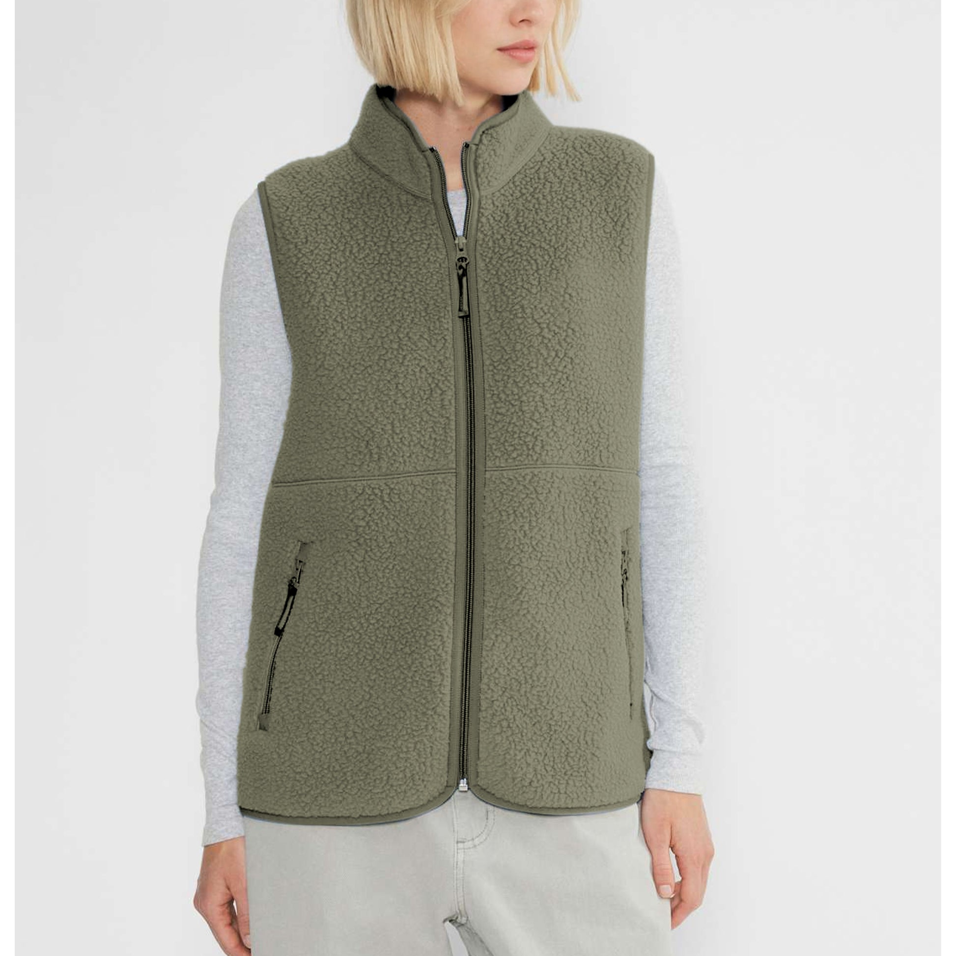 Sherpa Fleece Vest for Women Trendy Warm Sleeveless Vests Jacket Lightweight Zip Coats with Pockets Fall Outerwear