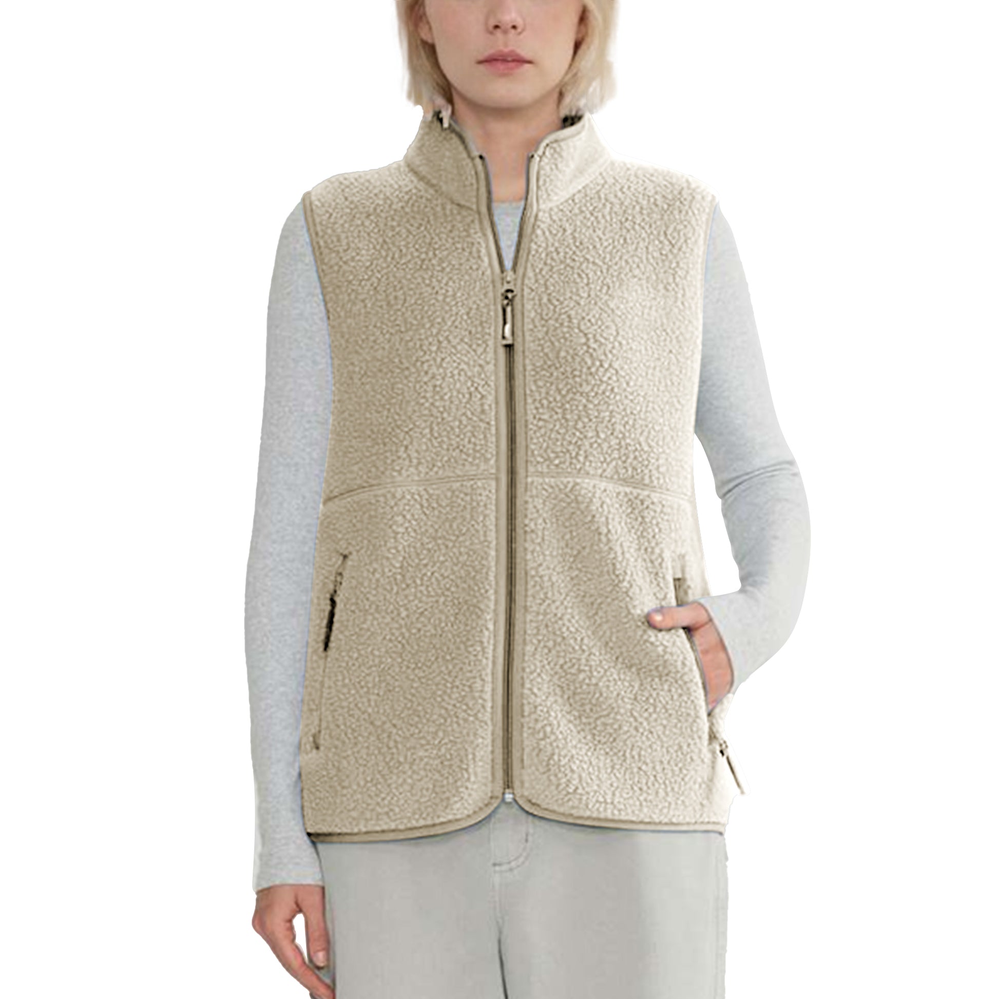 Sherpa Fleece Vest for Women Trendy Warm Sleeveless Vests Jacket Lightweight Zip Coats with Pockets Fall Outerwear