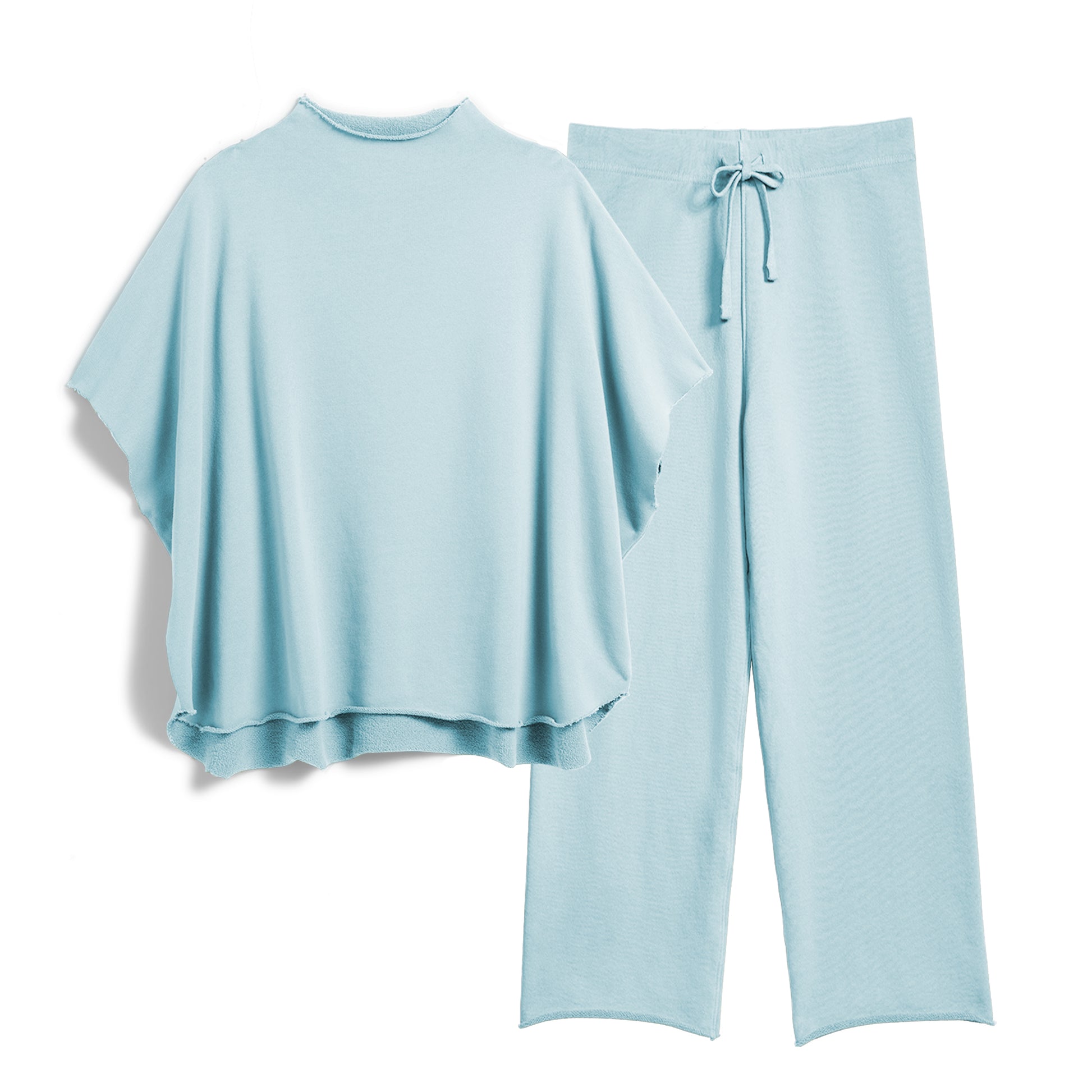 Women's Two Piece Outfits 3/4 Batwing Sleeve Capelet Crew Neck Pullover Top Wide Leg Pants Lounge Set