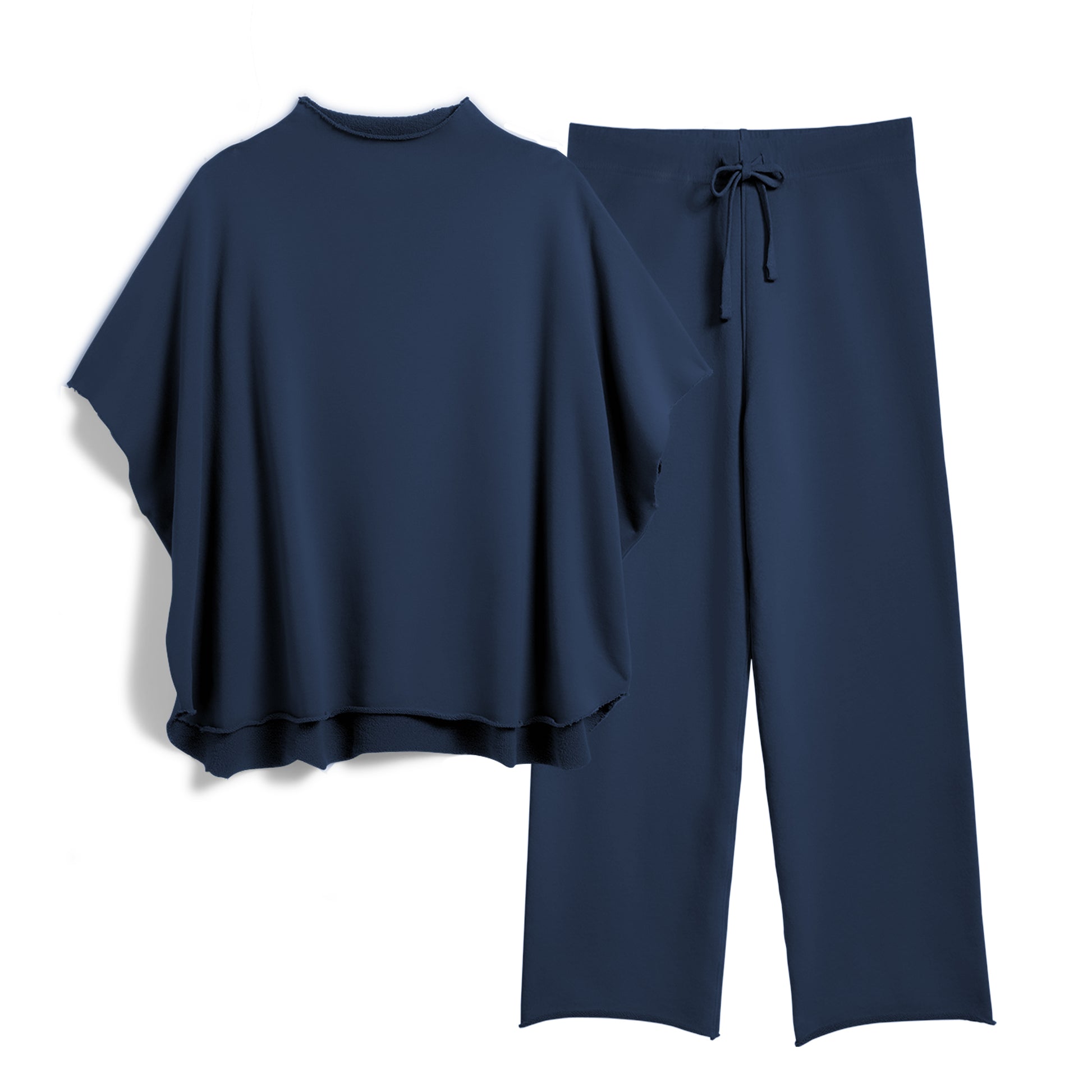 Women's Two Piece Outfits 3/4 Batwing Sleeve Capelet Crew Neck Pullover Top Wide Leg Pants Lounge Set