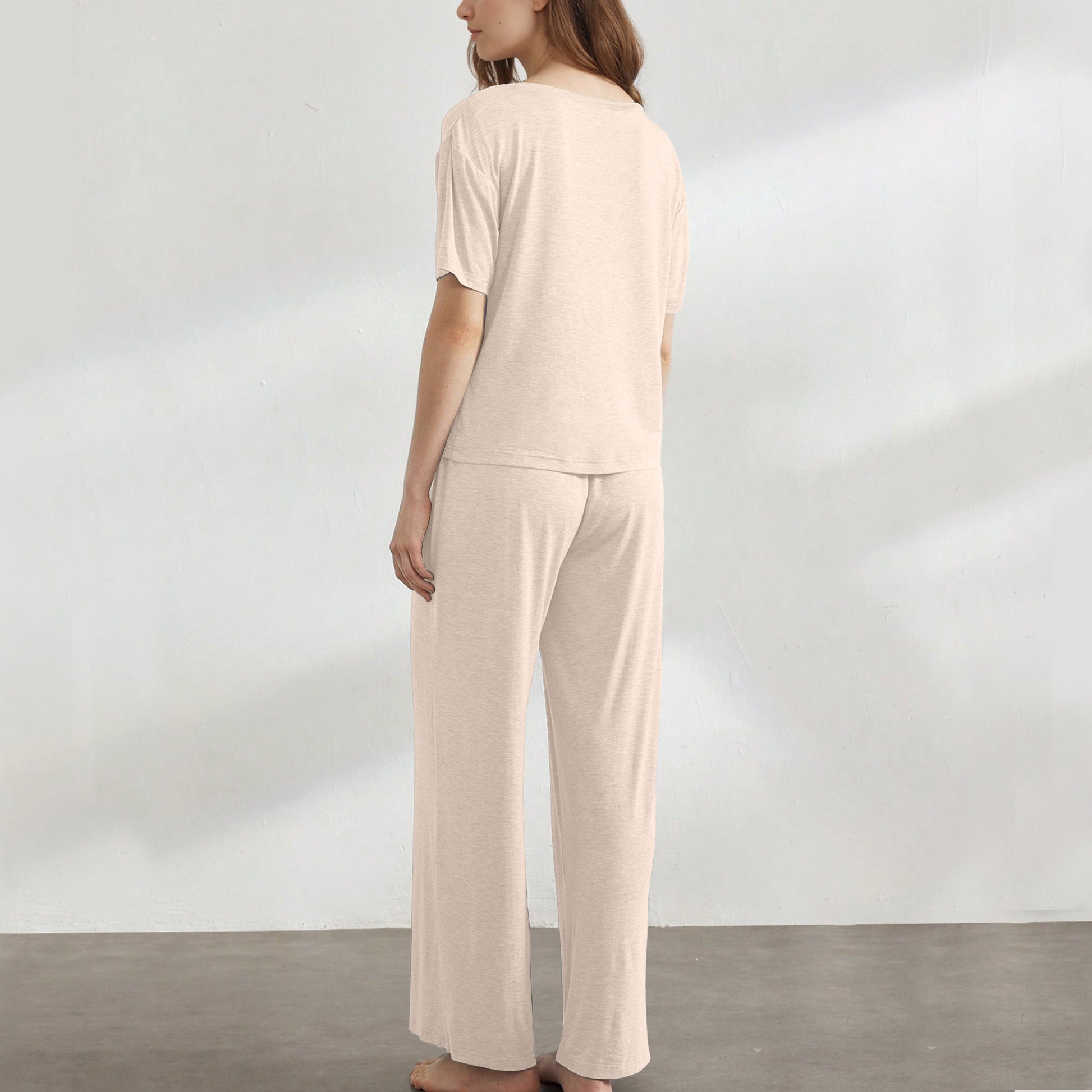 Slouchy Pajamas for Women Set Short Sleeve Tops Wide Leg Pants Comfy Two Piece Sets Loungewear Sleepwear