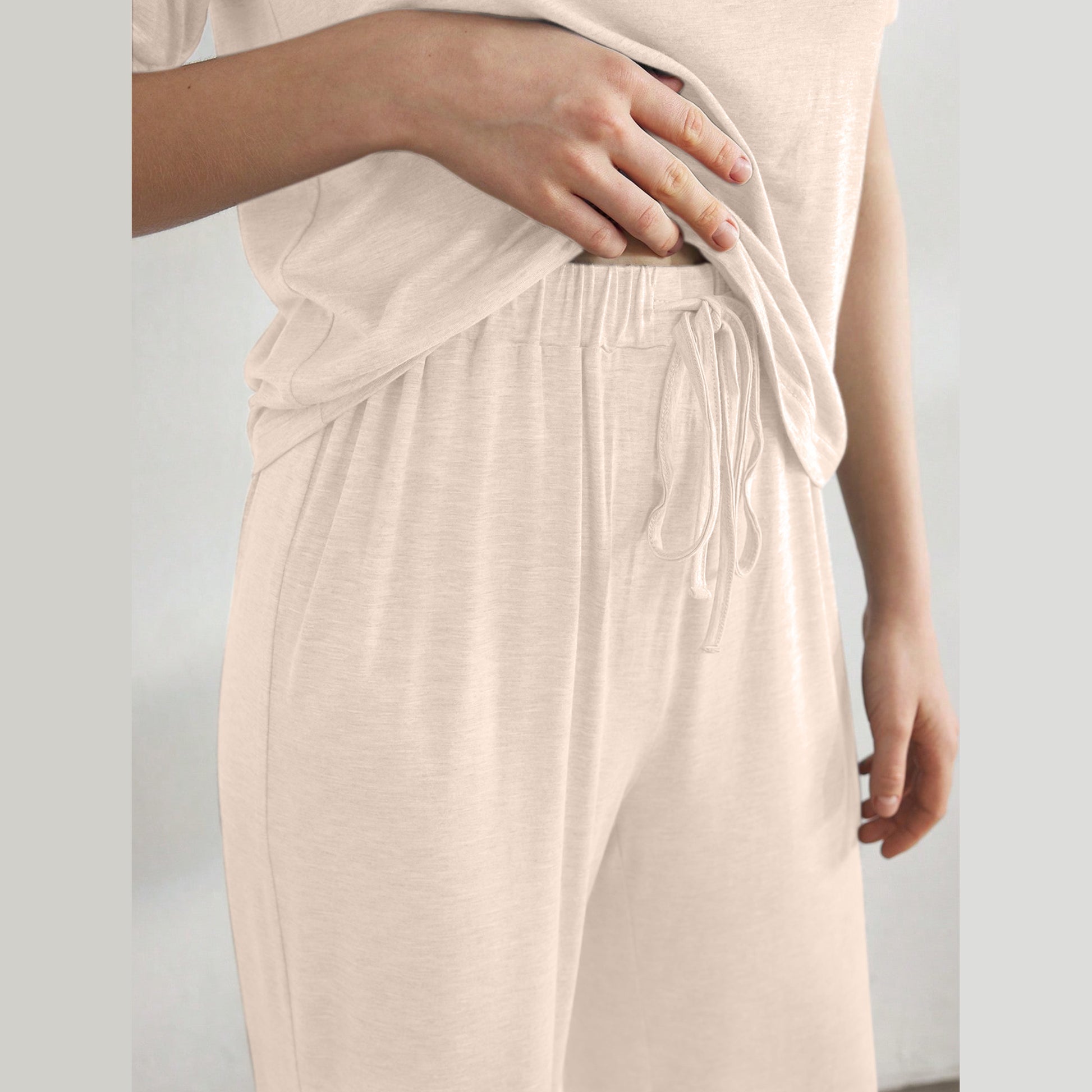Slouchy Pajamas for Women Set Short Sleeve Tops Wide Leg Pants Comfy Two Piece Sets Loungewear Sleepwear