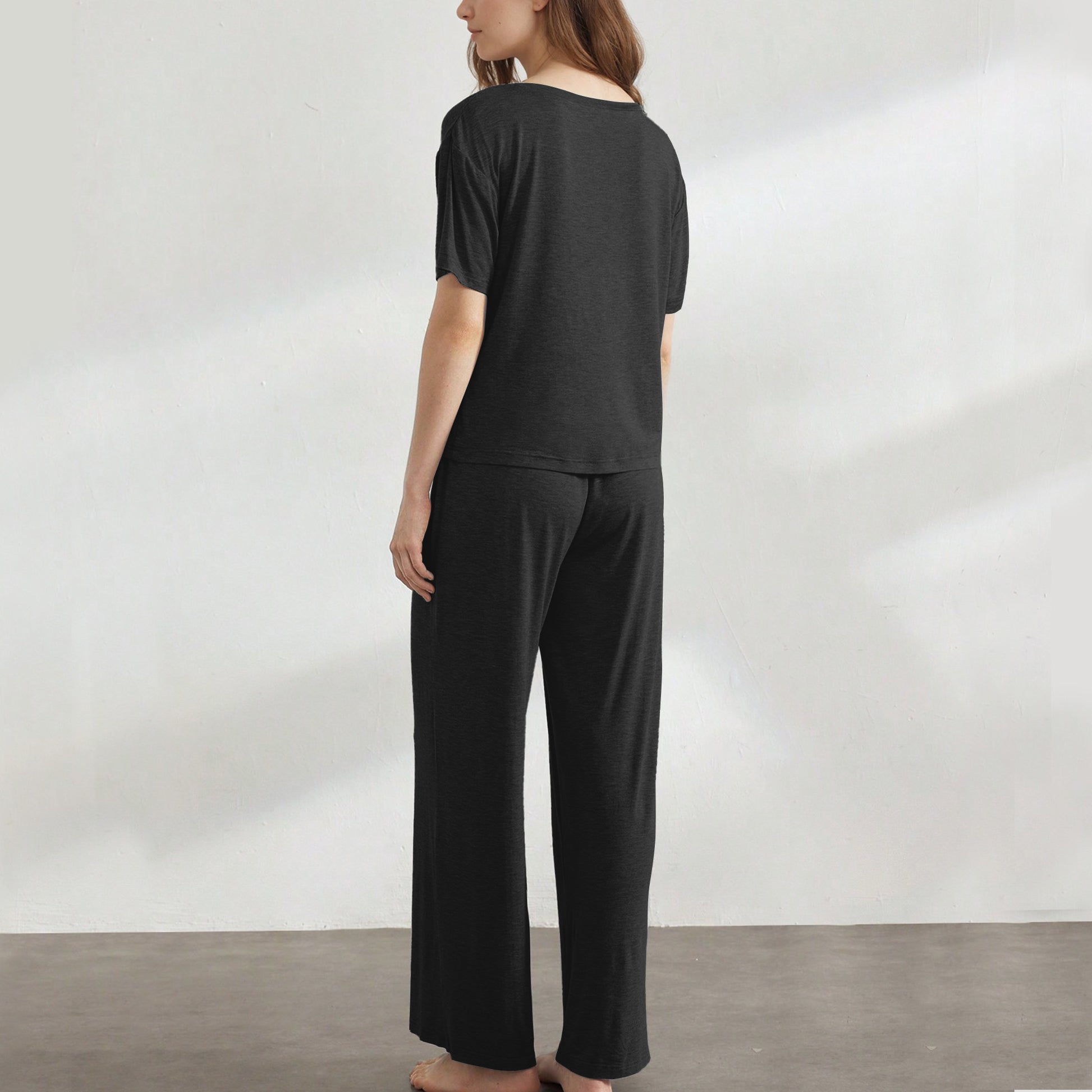Slouchy Pajamas for Women Set Short Sleeve Tops Wide Leg Pants Comfy Two Piece Sets Loungewear Sleepwear