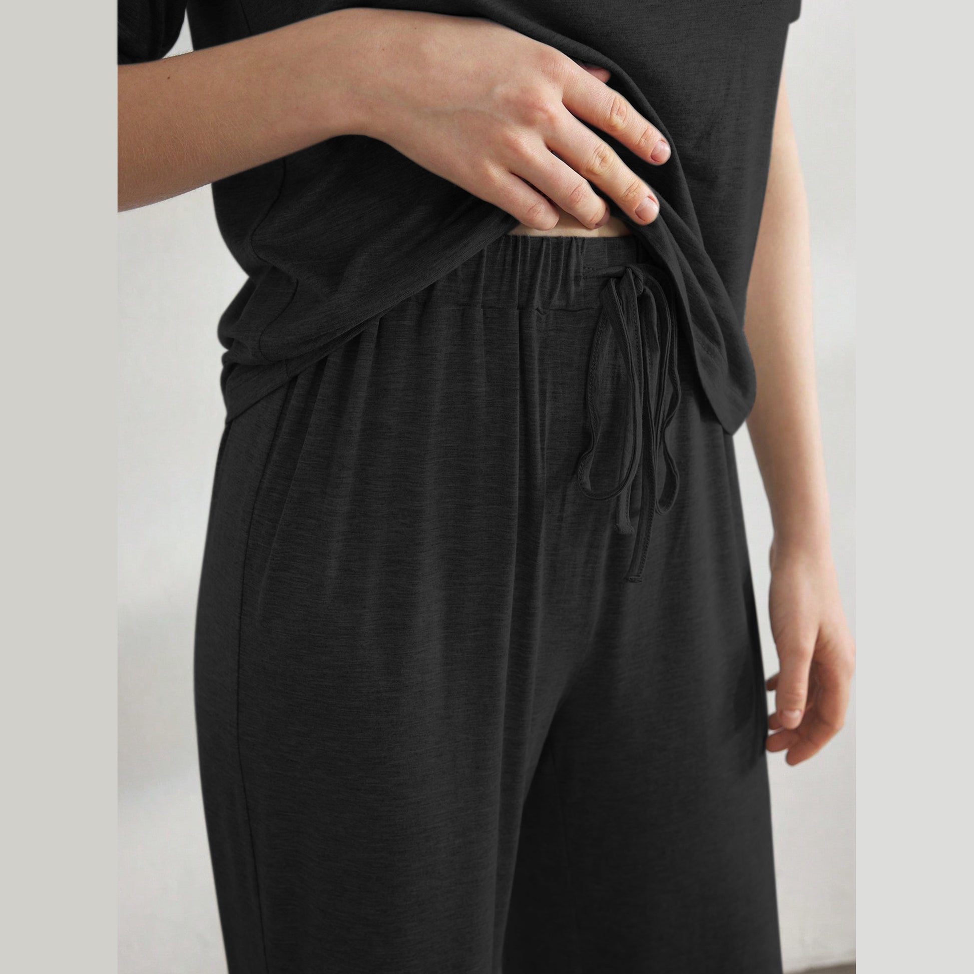 Slouchy Pajamas for Women Set Short Sleeve Tops Wide Leg Pants Comfy Two Piece Sets Loungewear Sleepwear