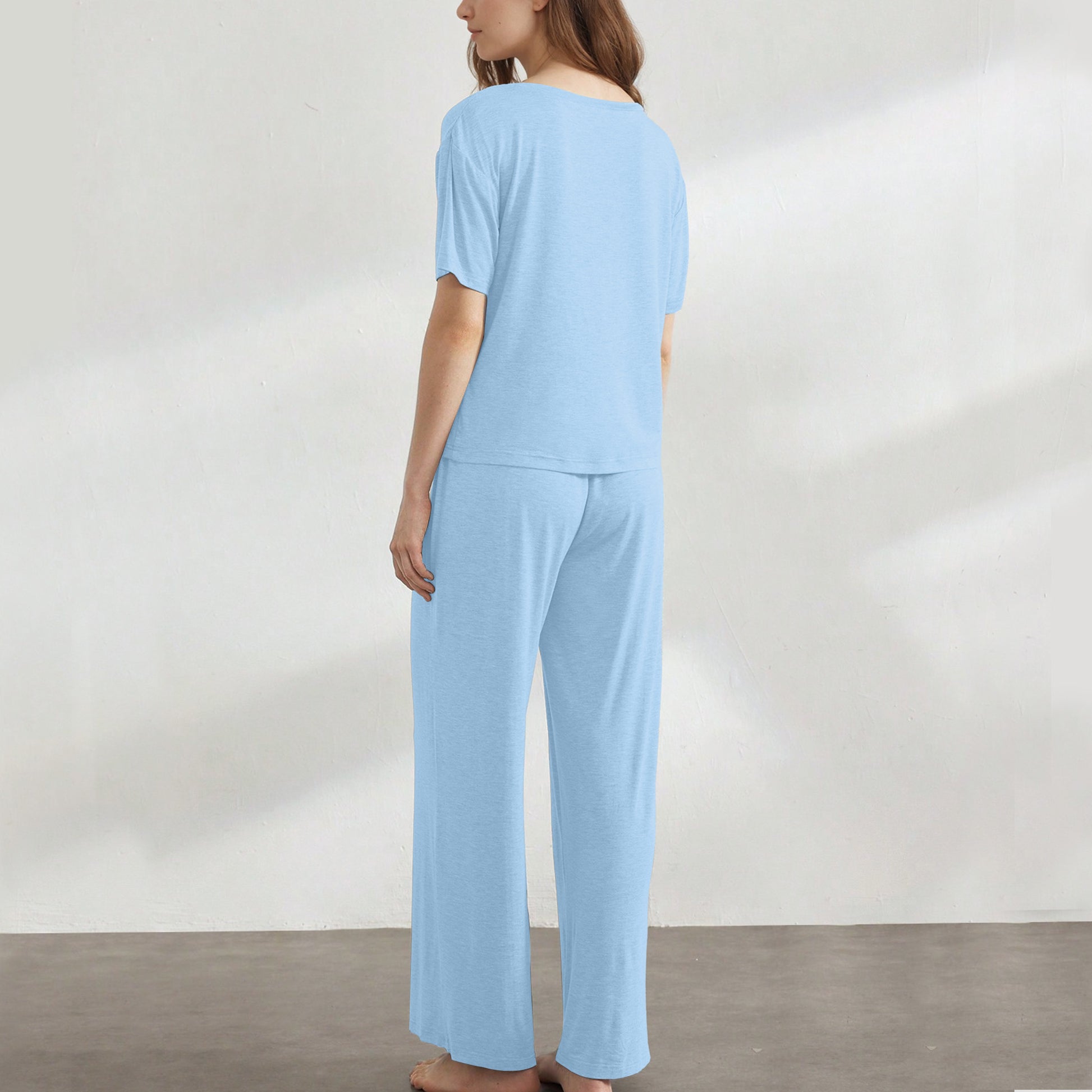 Slouchy Pajamas for Women Set Short Sleeve Tops Wide Leg Pants Comfy Two Piece Sets Loungewear Sleepwear