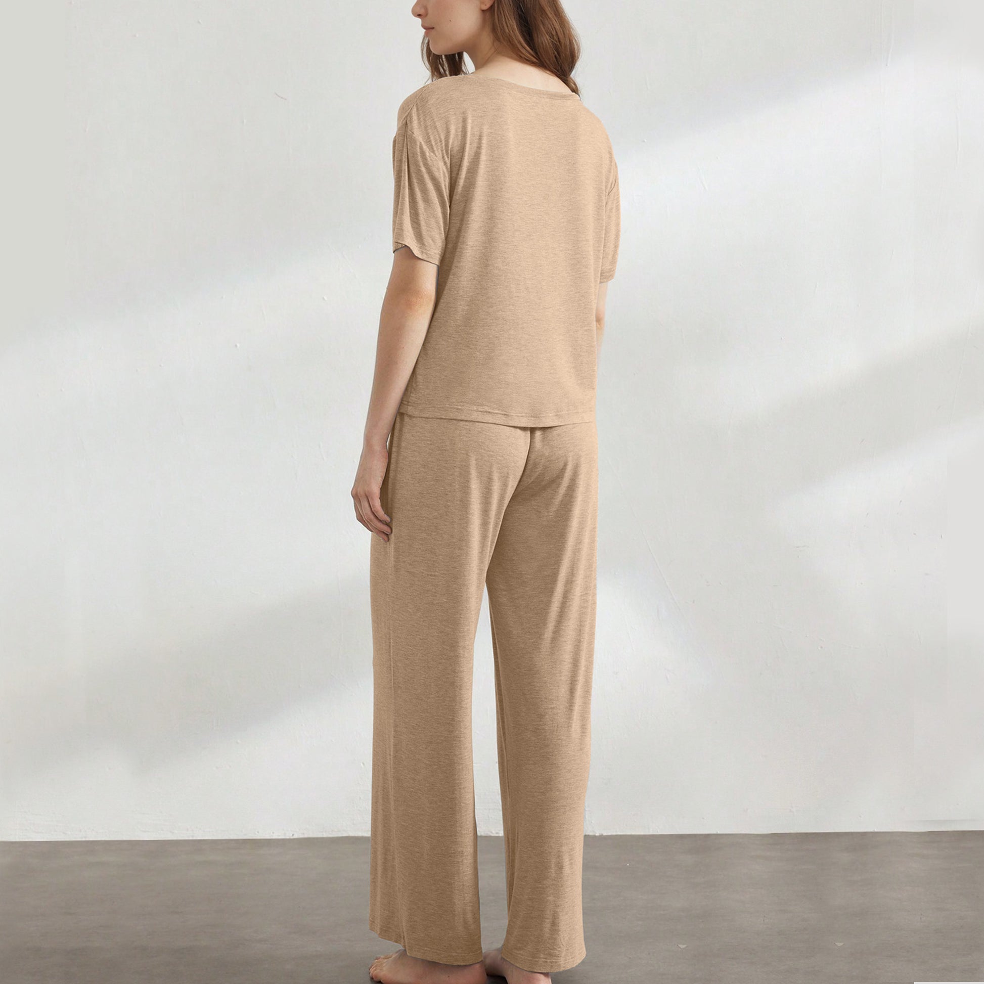 Slouchy Pajamas for Women Set Short Sleeve Tops Wide Leg Pants Comfy Two Piece Sets Loungewear Sleepwear