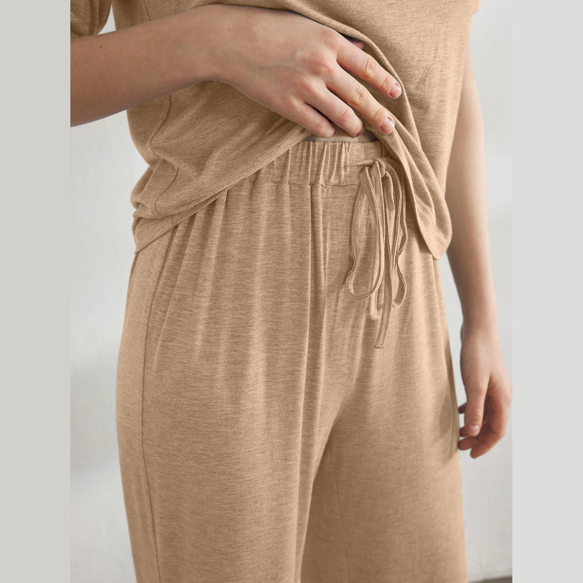 Slouchy Pajamas for Women Set Short Sleeve Tops Wide Leg Pants Comfy Two Piece Sets Loungewear Sleepwear