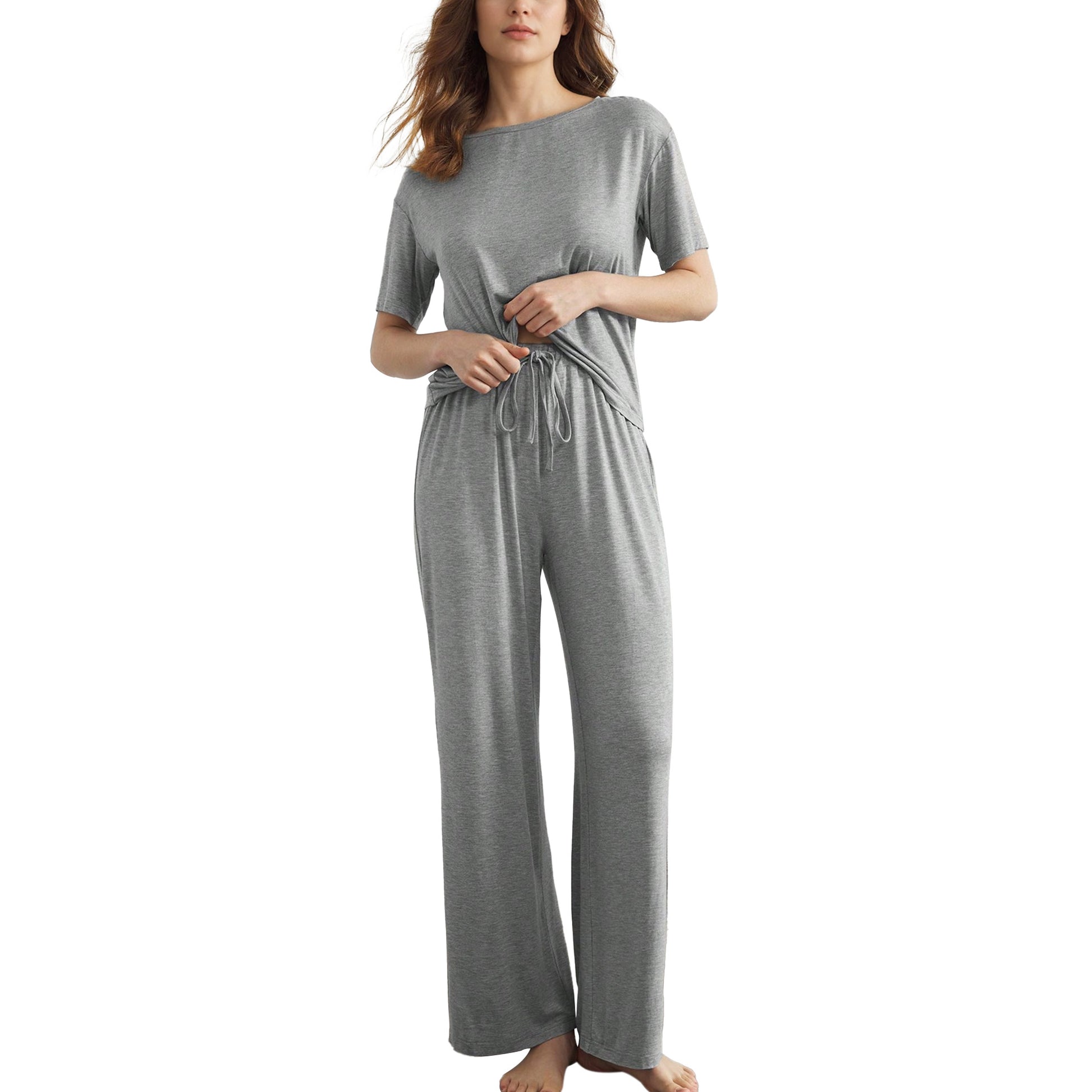 Slouchy Pajamas for Women Set Short Sleeve Tops Wide Leg Pants Comfy Two Piece Sets Loungewear Sleepwear