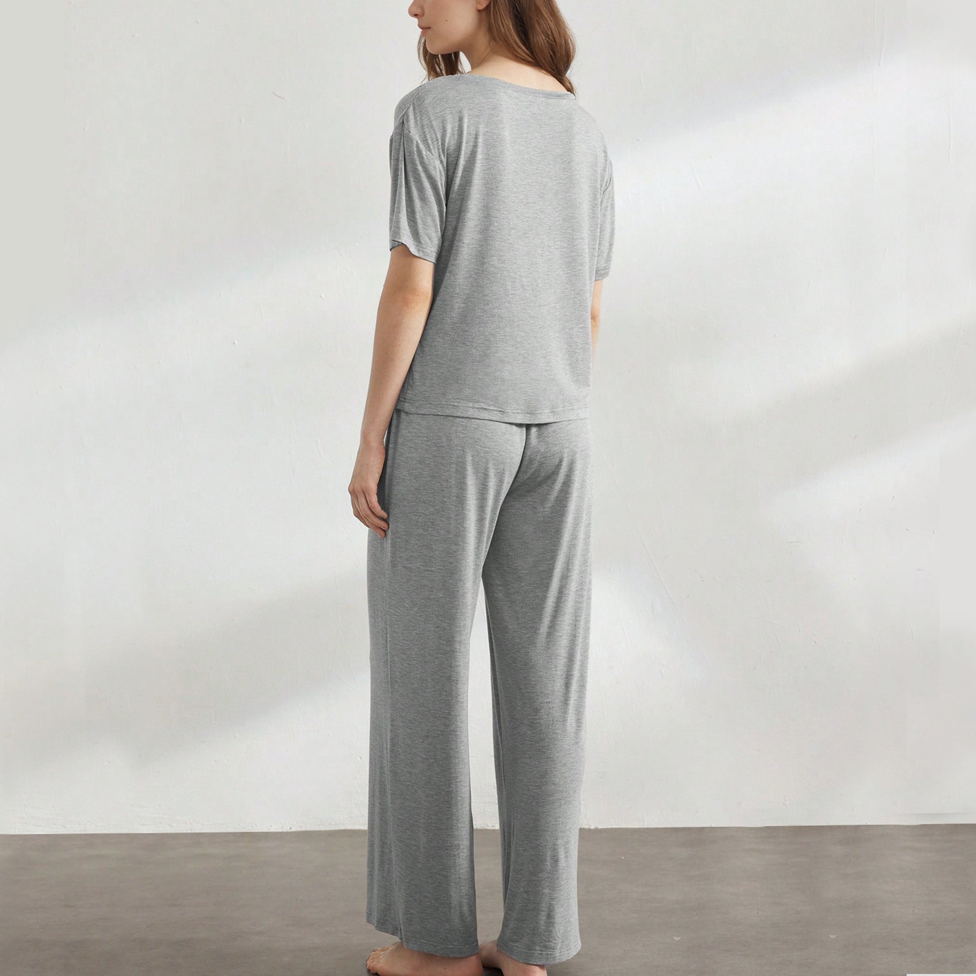 Slouchy Pajamas for Women Set Short Sleeve Tops Wide Leg Pants Comfy Two Piece Sets Loungewear Sleepwear