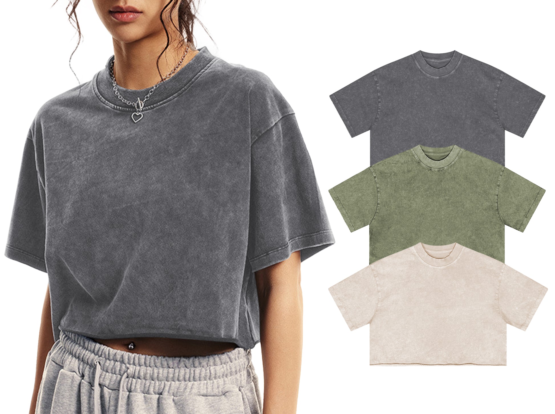 Womens Oversized Vintage T Shirts 3 pack Casual Cropped Tees Short Sleeve Cotton Acid Wash Tops Summer Grunge Shirts