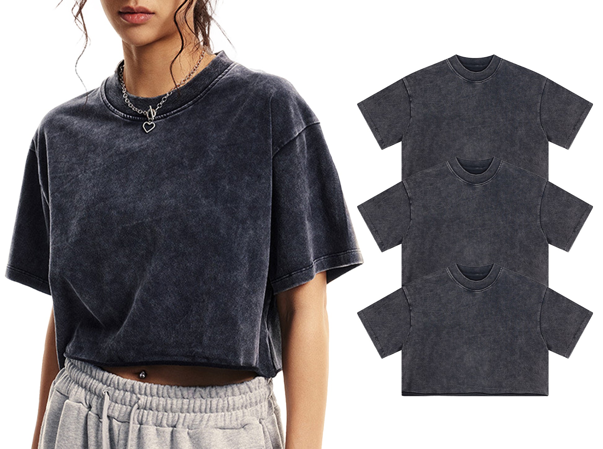 Womens Oversized Vintage T Shirts 3 pack Casual Cropped Tees Short Sleeve Cotton Acid Wash Tops Summer Grunge Shirts