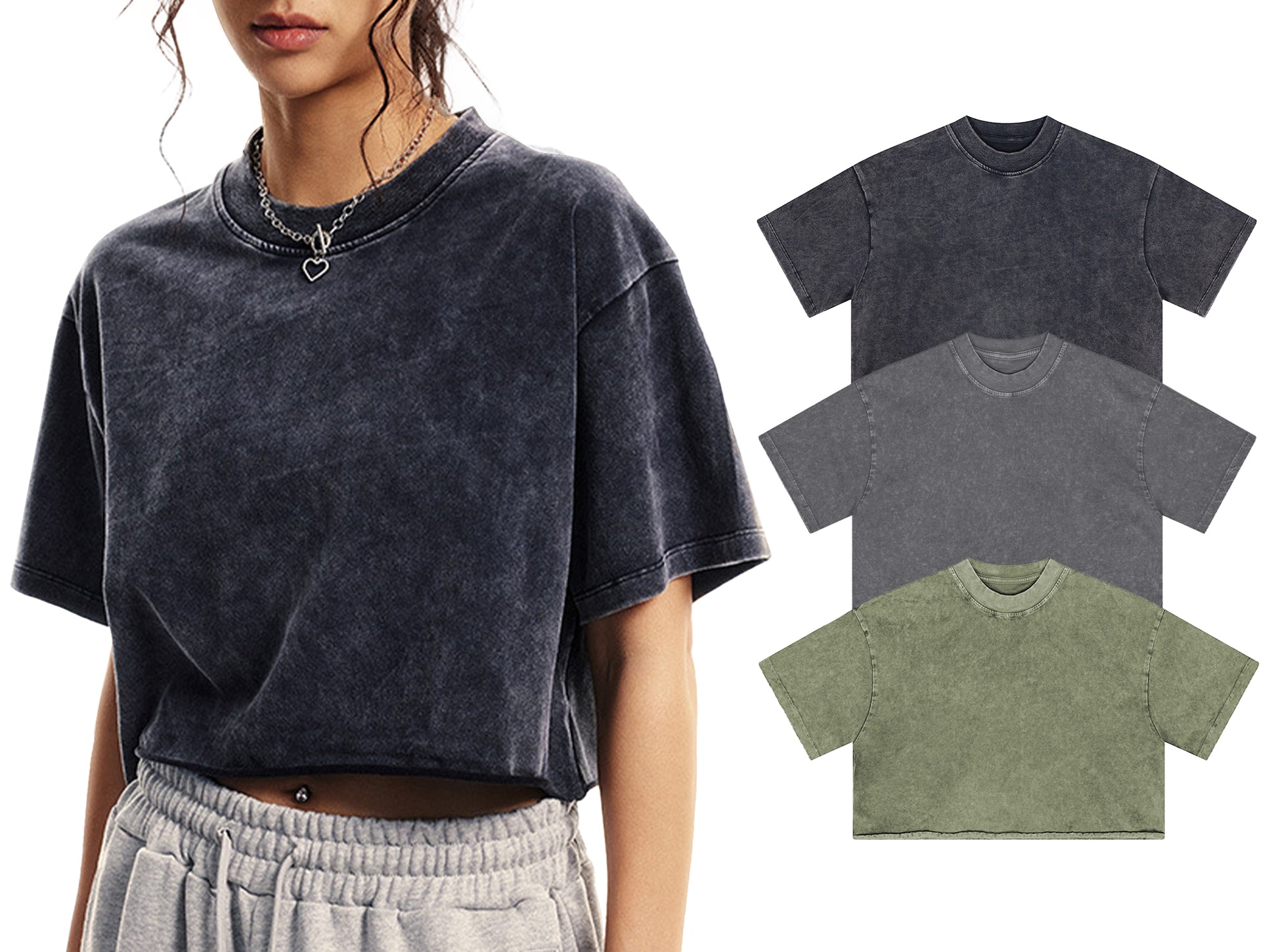 Womens Oversized Vintage T Shirts 3 pack Casual Cropped Tees Short Sleeve Cotton Acid Wash Tops Summer Grunge Shirts