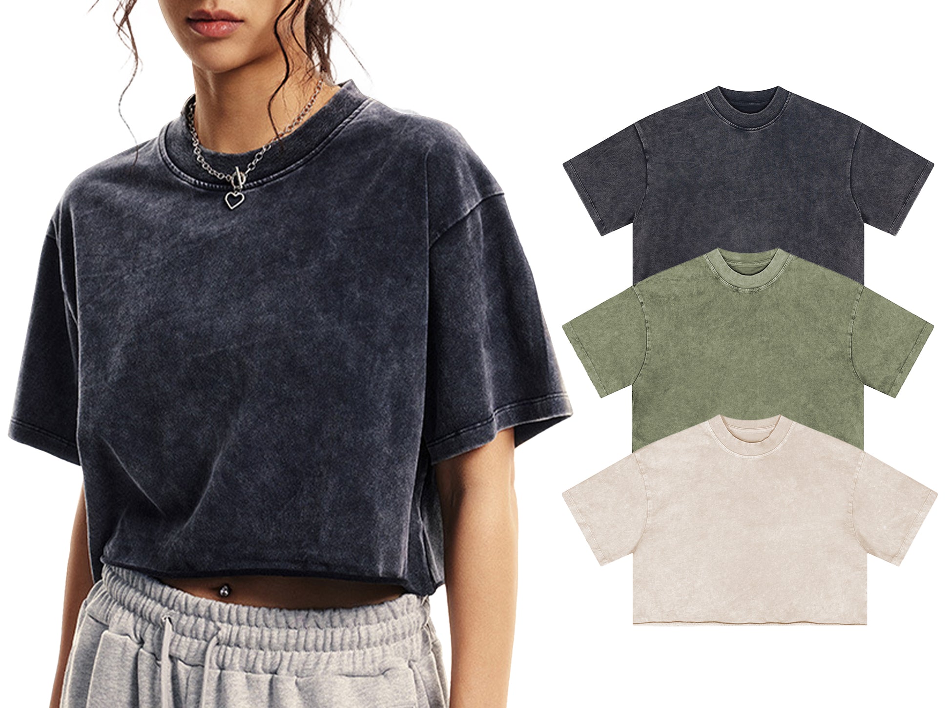 Womens Oversized Vintage T Shirts 3 pack Casual Cropped Tees Short Sleeve Cotton Acid Wash Tops Summer Grunge Shirts