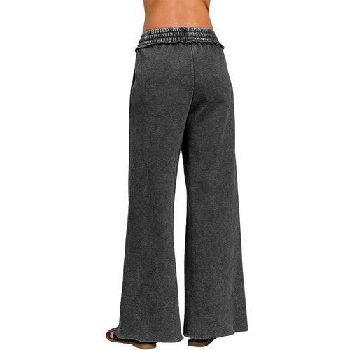 Ainangua Women Acid Wash Palazzo Sweatpants Casual High Waist Drawstring Wide Leg Pants Baggy Fleece Trousers with Pockets
