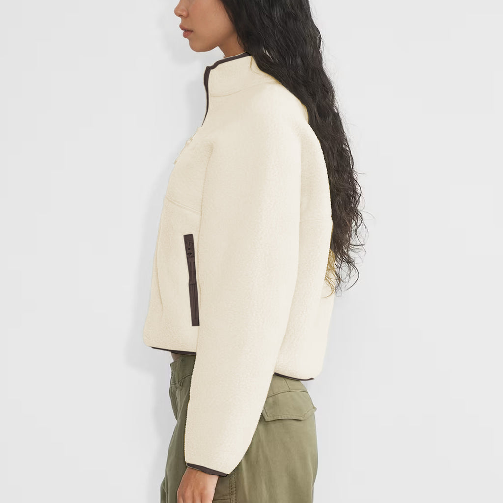 Womens Cropped Half Zip Fleece Sweatshirts Fuzzy Warm Sherpa Pullover Varsity Jackets with Zipper Pockets
