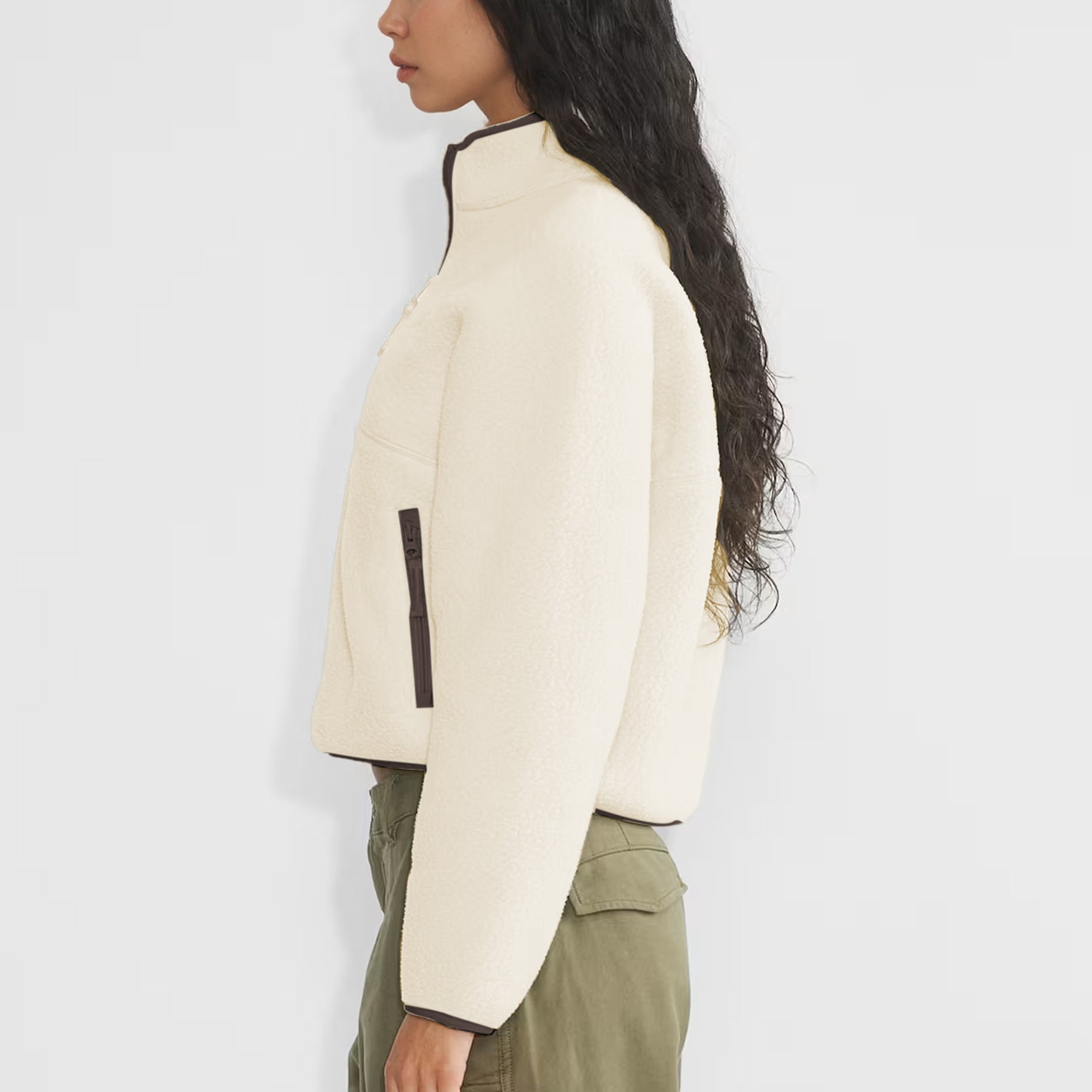 Womens Cropped Half Zip Fleece Sweatshirts Fuzzy Warm Sherpa Pullover Varsity Jackets with Zipper Pockets
