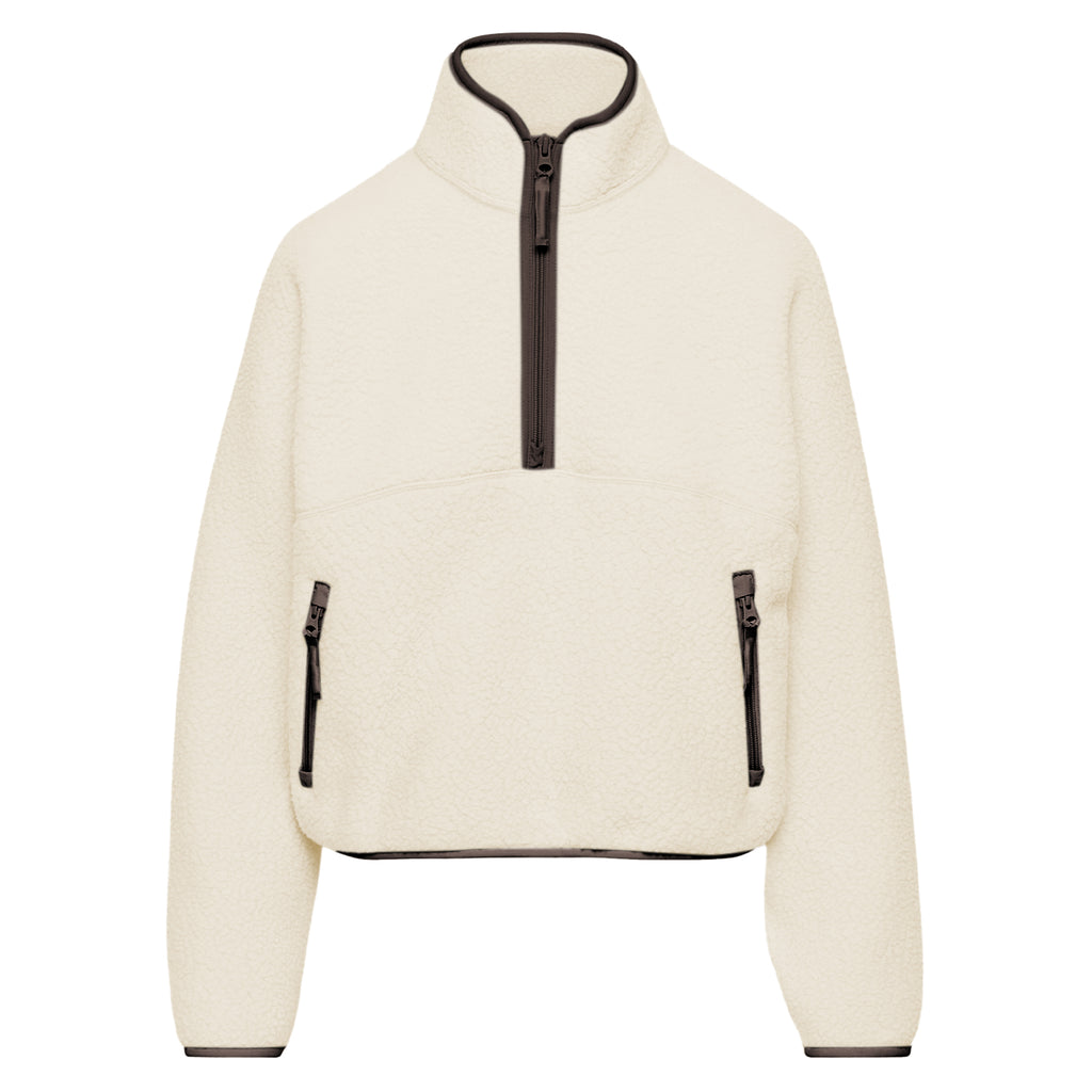 Womens Cropped Half Zip Fleece Sweatshirts Fuzzy Warm Sherpa Pullover Varsity Jackets with Zipper Pockets