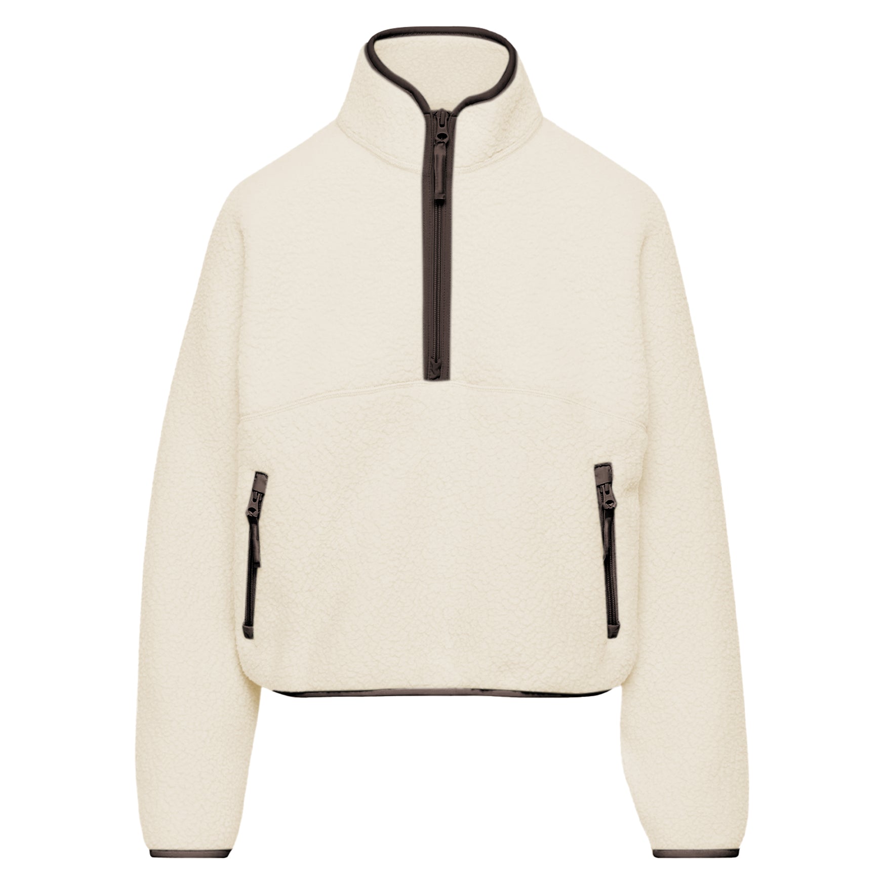 Womens Cropped Half Zip Fleece Sweatshirts Fuzzy Warm Sherpa Pullover Varsity Jackets with Zipper Pockets