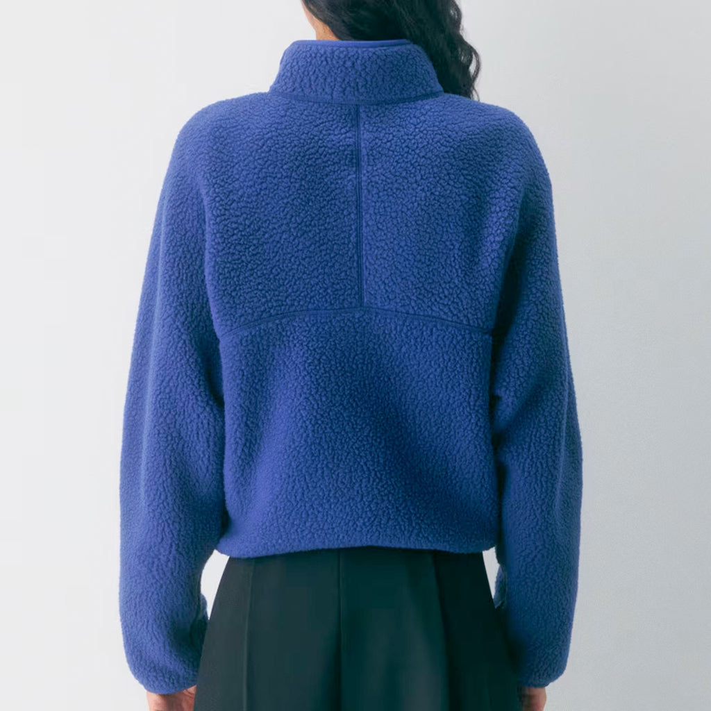 Womens Cropped Half Zip Fleece Sweatshirts Fuzzy Warm Sherpa Pullover Varsity Jackets with Zipper Pockets