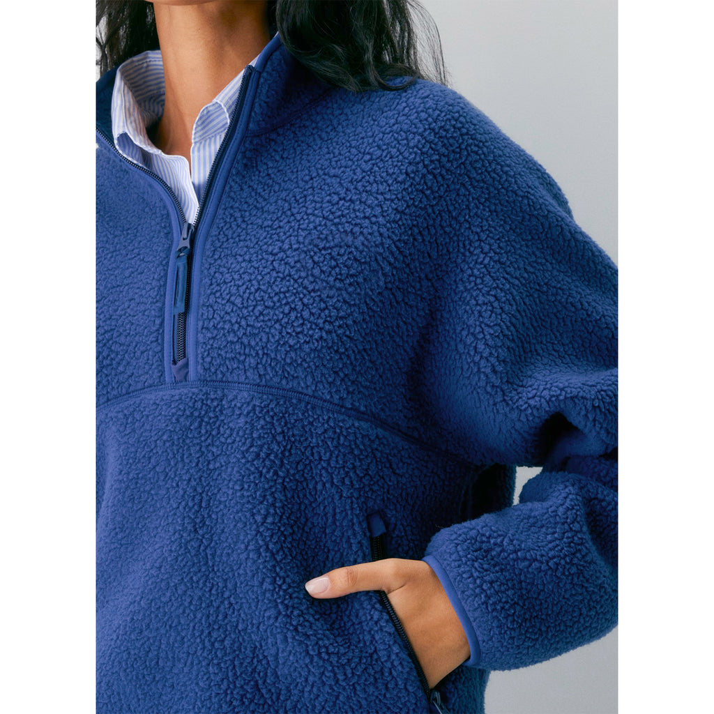 Womens Cropped Half Zip Fleece Sweatshirts Fuzzy Warm Sherpa Pullover Varsity Jackets with Zipper Pockets