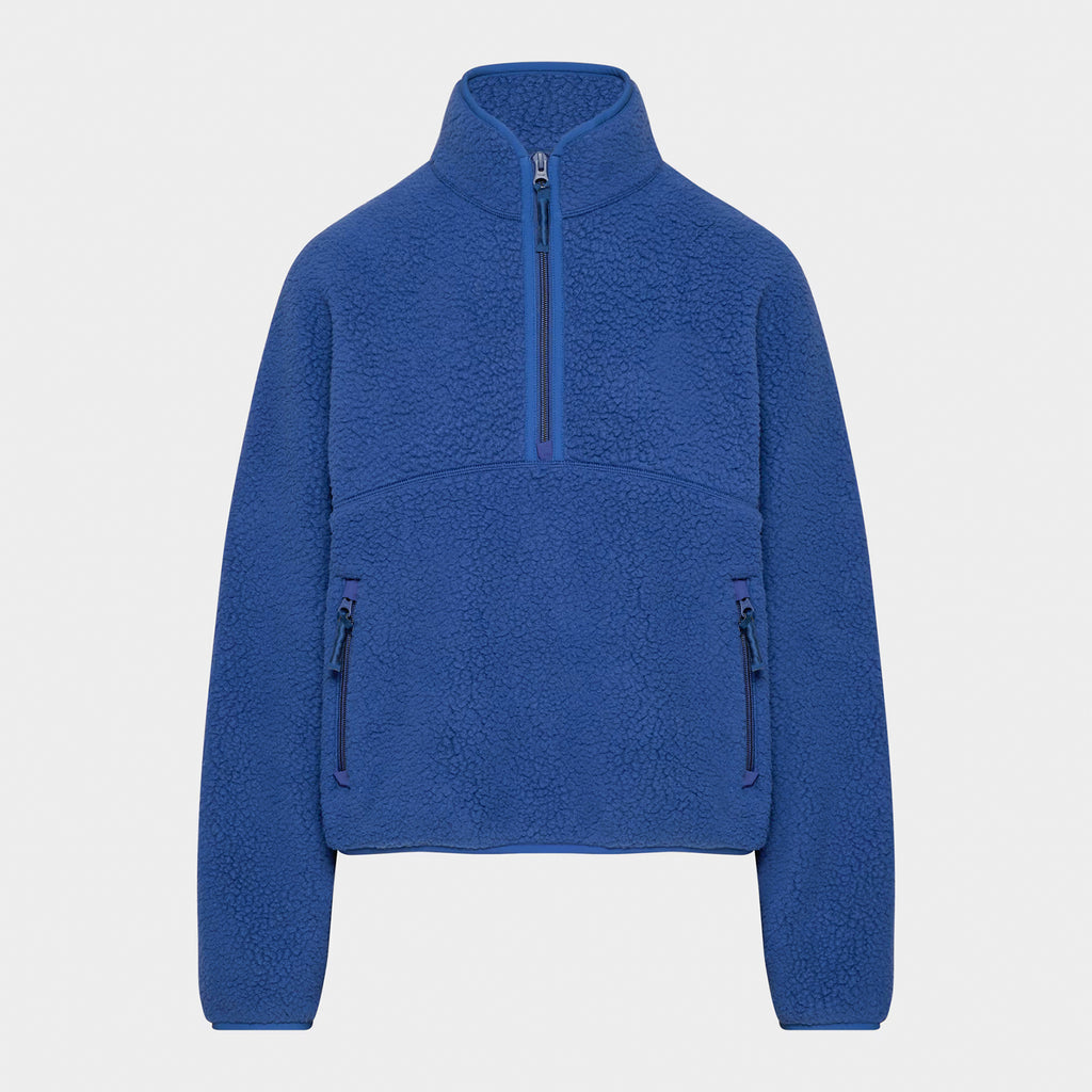 Womens Cropped Half Zip Fleece Sweatshirts Fuzzy Warm Sherpa Pullover Varsity Jackets with Zipper Pockets