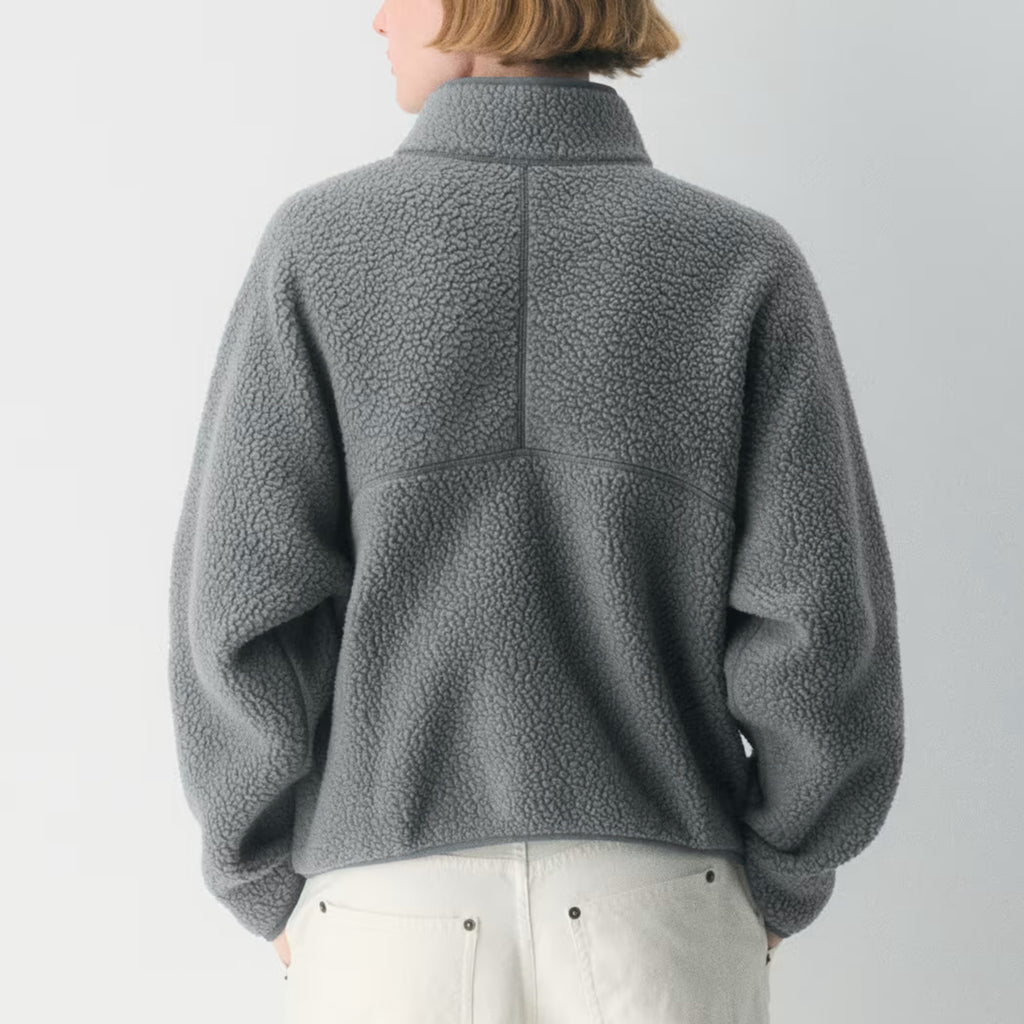 Womens Cropped Half Zip Fleece Sweatshirts Fuzzy Warm Sherpa Pullover Varsity Jackets with Zipper Pockets