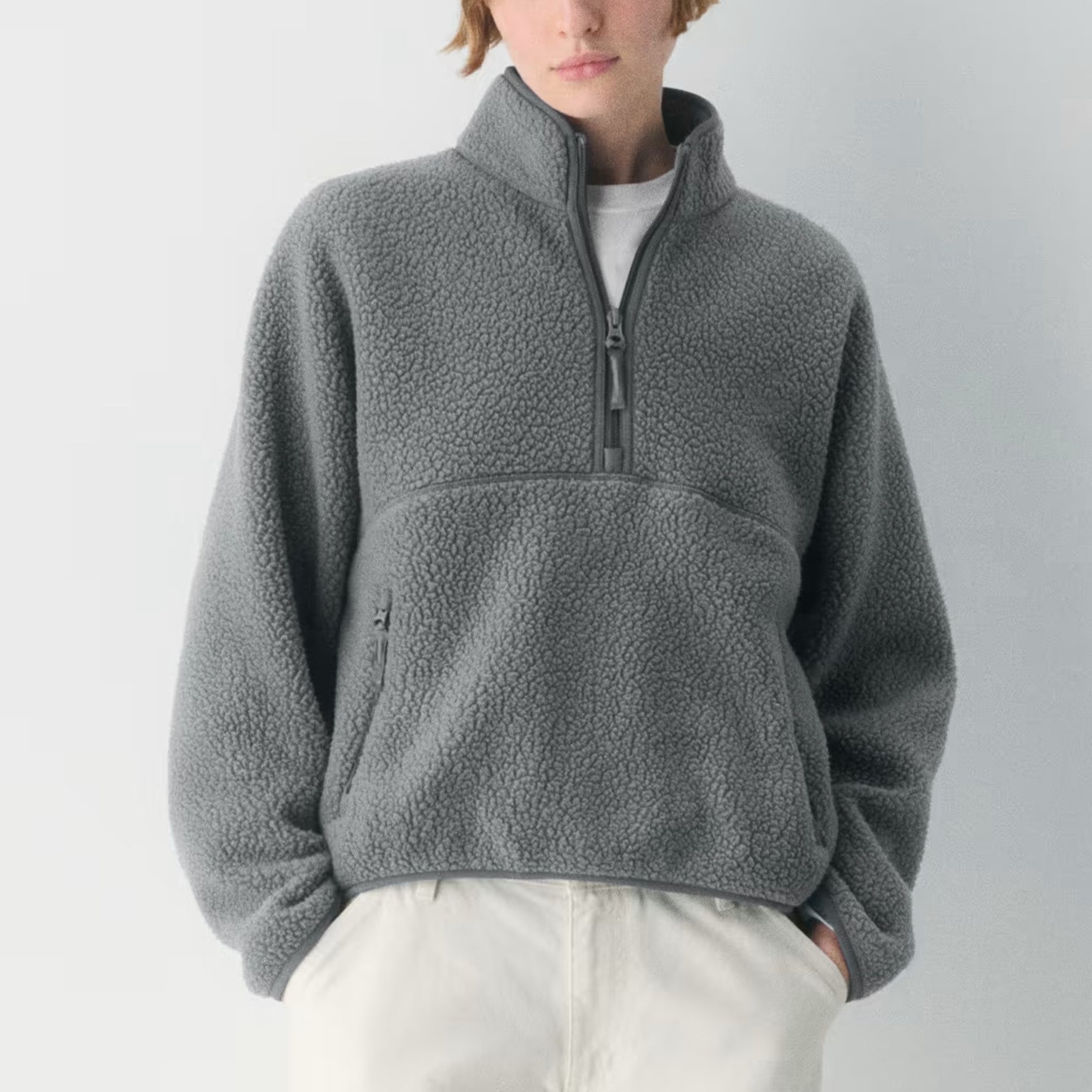Womens Cropped Half Zip Fleece Sweatshirts Fuzzy Warm Sherpa Pullover Varsity Jackets with Zipper Pockets