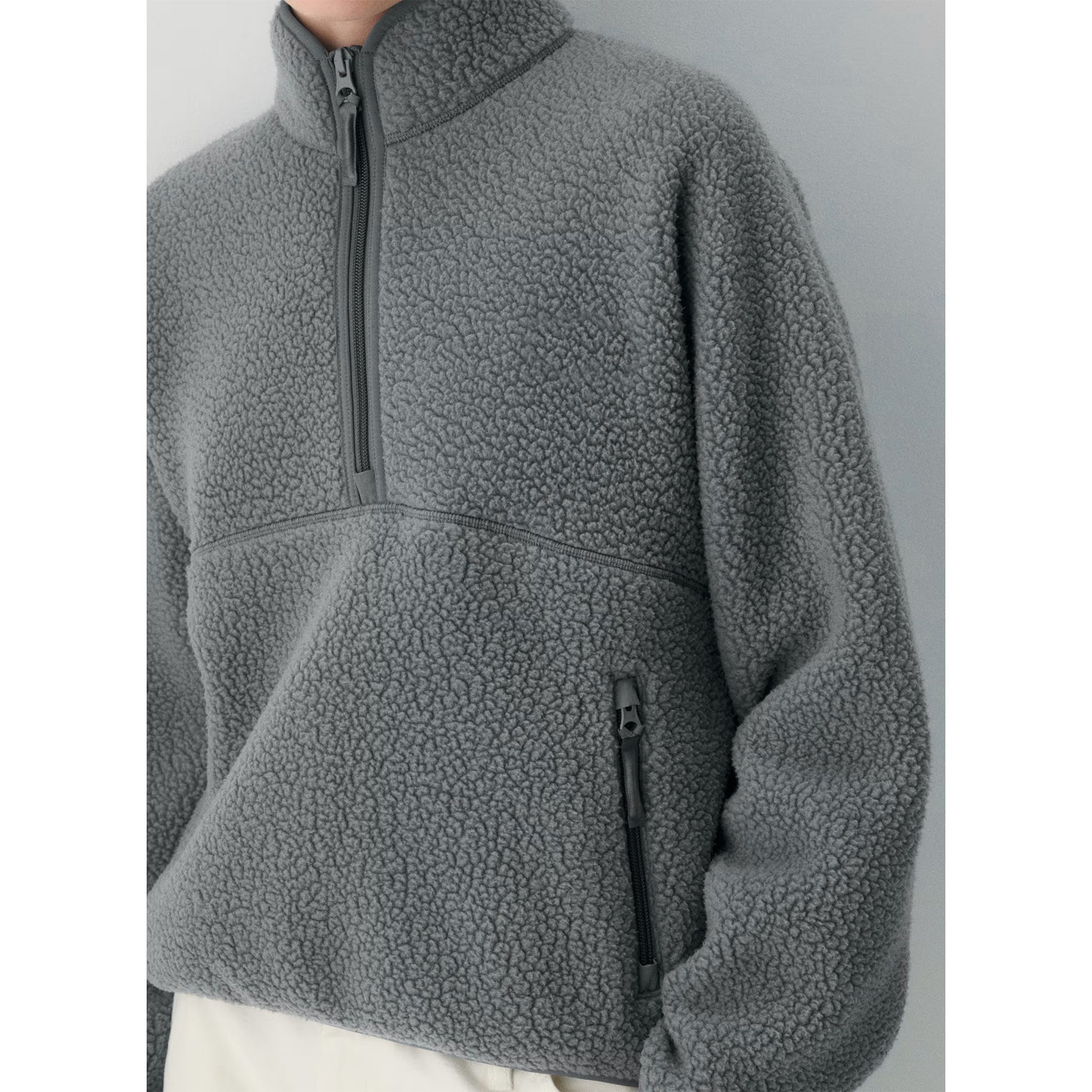 Womens Cropped Half Zip Fleece Sweatshirts Fuzzy Warm Sherpa Pullover Varsity Jackets with Zipper Pockets