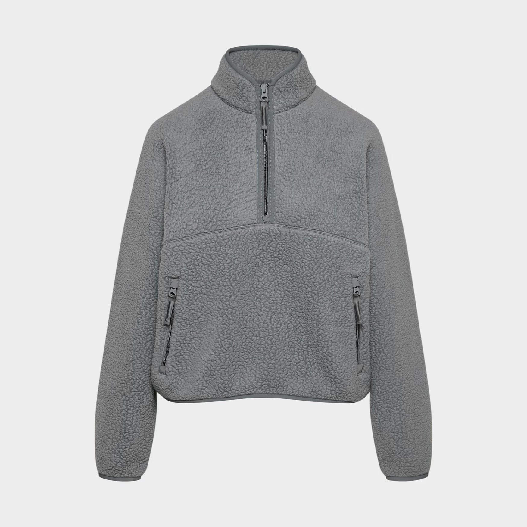 Womens Cropped Half Zip Fleece Sweatshirts Fuzzy Warm Sherpa Pullover Varsity Jackets with Zipper Pockets