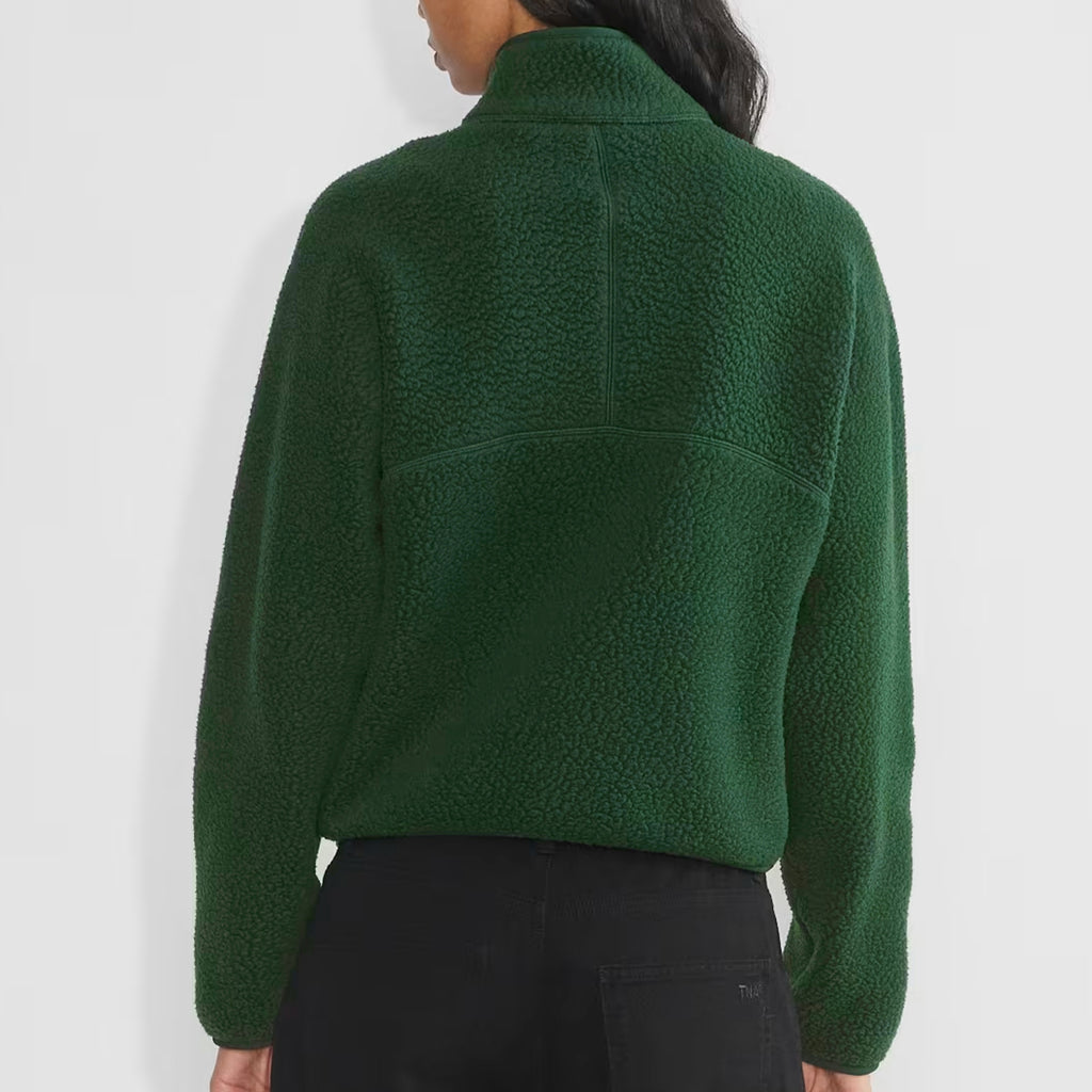 Womens Cropped Half Zip Fleece Sweatshirts Fuzzy Warm Sherpa Pullover Varsity Jackets with Zipper Pockets