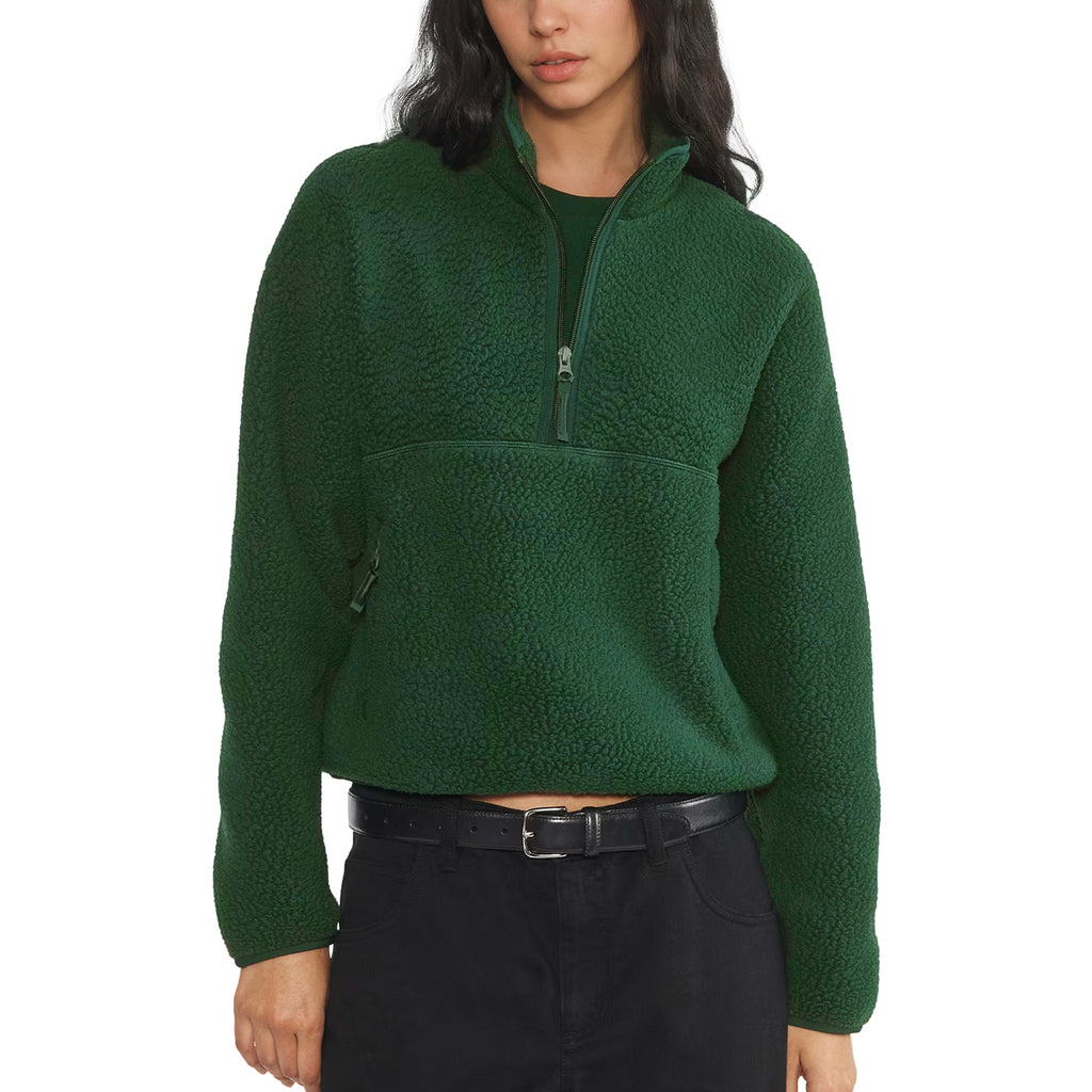 Womens Cropped Half Zip Fleece Sweatshirts Fuzzy Warm Sherpa Pullover Varsity Jackets with Zipper Pockets