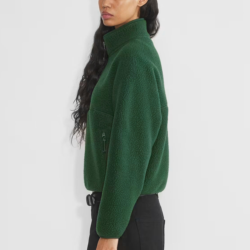 Womens Cropped Half Zip Fleece Sweatshirts Fuzzy Warm Sherpa Pullover Varsity Jackets with Zipper Pockets