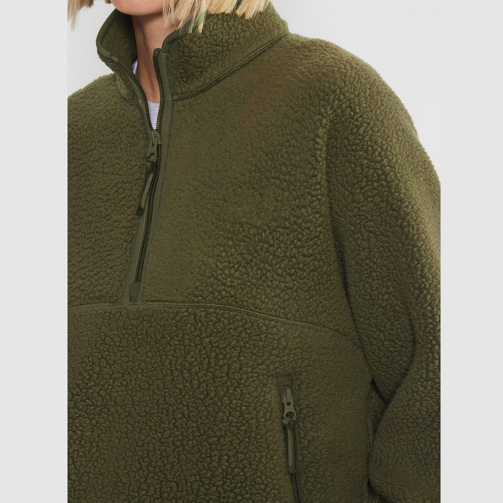 Womens Cropped Half Zip Fleece Sweatshirts Fuzzy Warm Sherpa Pullover Varsity Jackets with Zipper Pockets