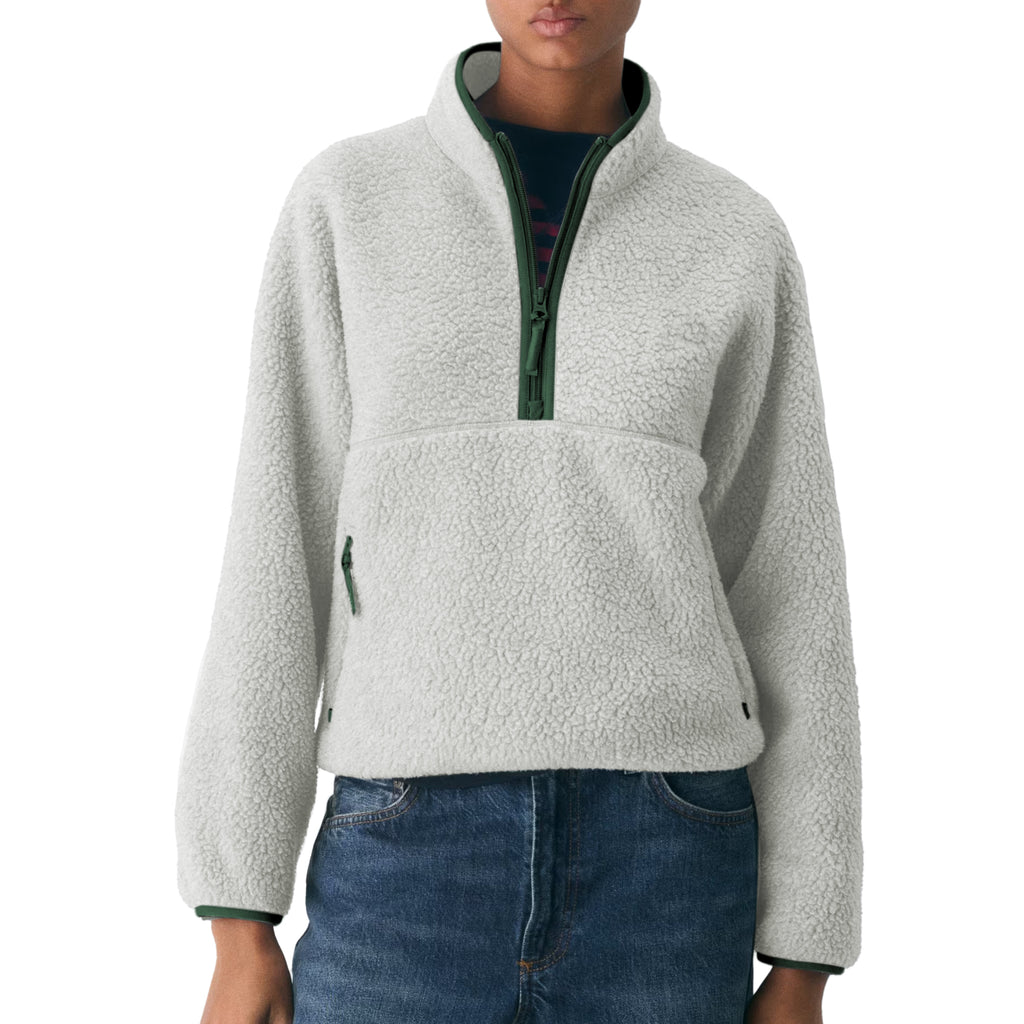 Womens Cropped Half Zip Fleece Sweatshirts Fuzzy Warm Sherpa Pullover Varsity Jackets with Zipper Pockets