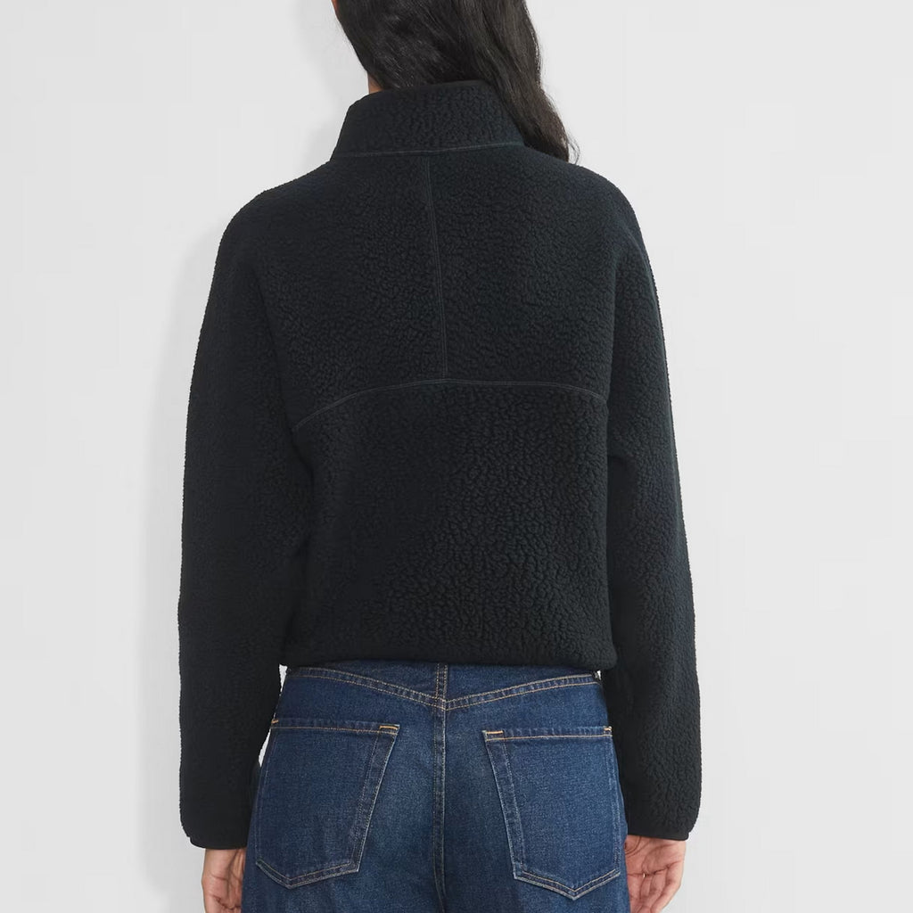 Womens Cropped Half Zip Fleece Sweatshirts Fuzzy Warm Sherpa Pullover Varsity Jackets with Zipper Pockets