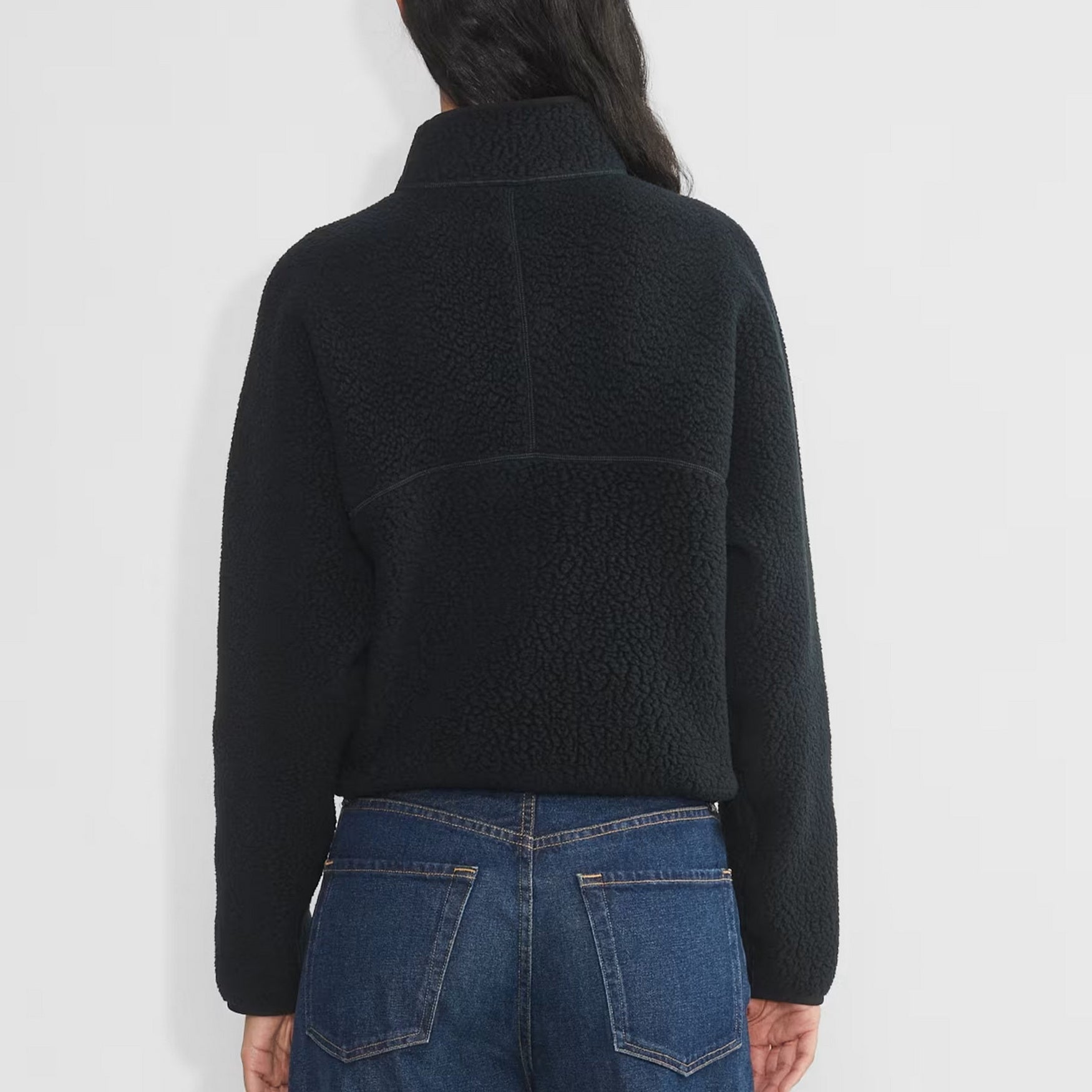 Womens Cropped Half Zip Fleece Sweatshirts Fuzzy Warm Sherpa Pullover Varsity Jackets with Zipper Pockets