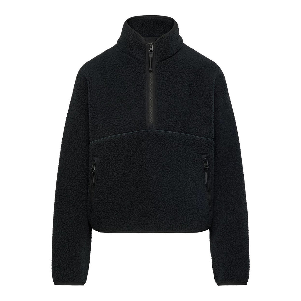 Womens Cropped Half Zip Fleece Sweatshirts Fuzzy Warm Sherpa Pullover Varsity Jackets with Zipper Pockets